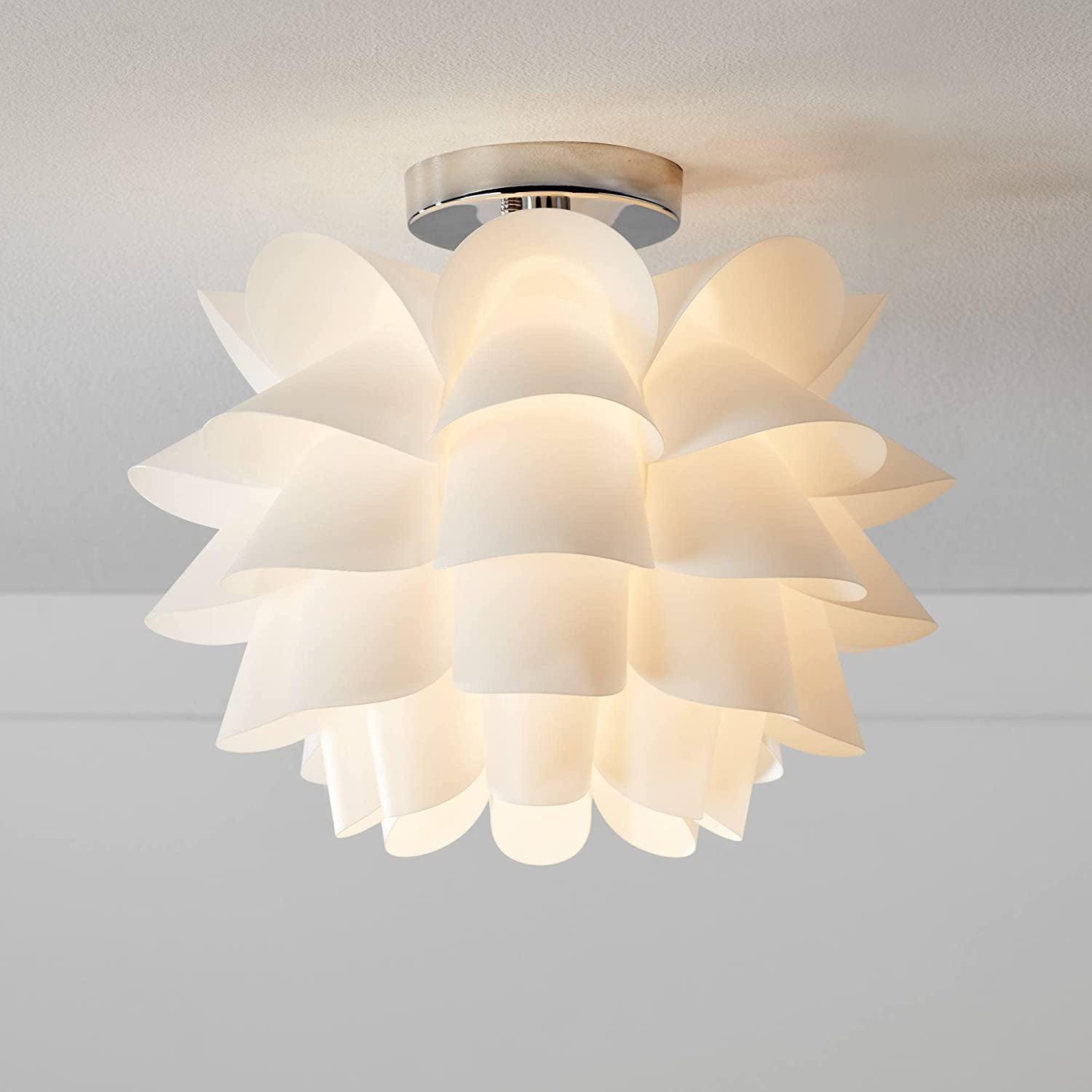 Possini Euro Design Modern Ceiling Light Semi Flush Mount Fixture 15 3/4" Wide White Flower for Bedroom Kitchen Living Room Hallway Bathroom House