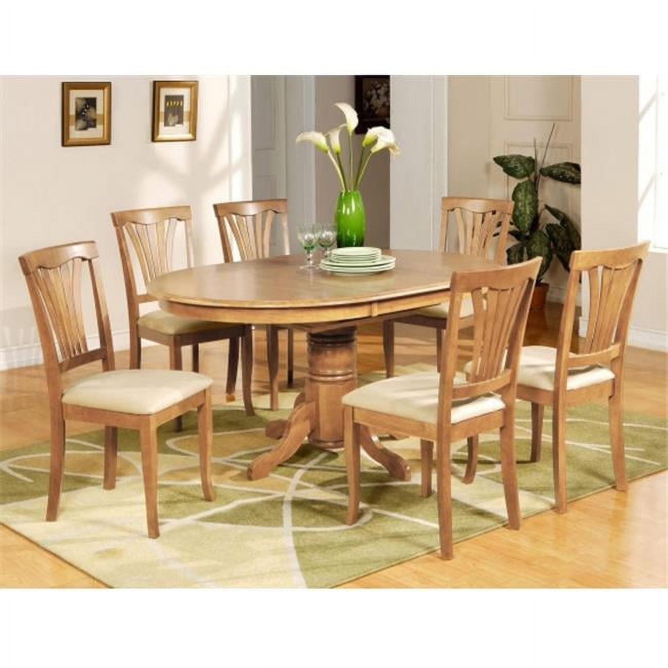 Oak Finish Oval Dining Table Set with 4 Cushioned Chairs