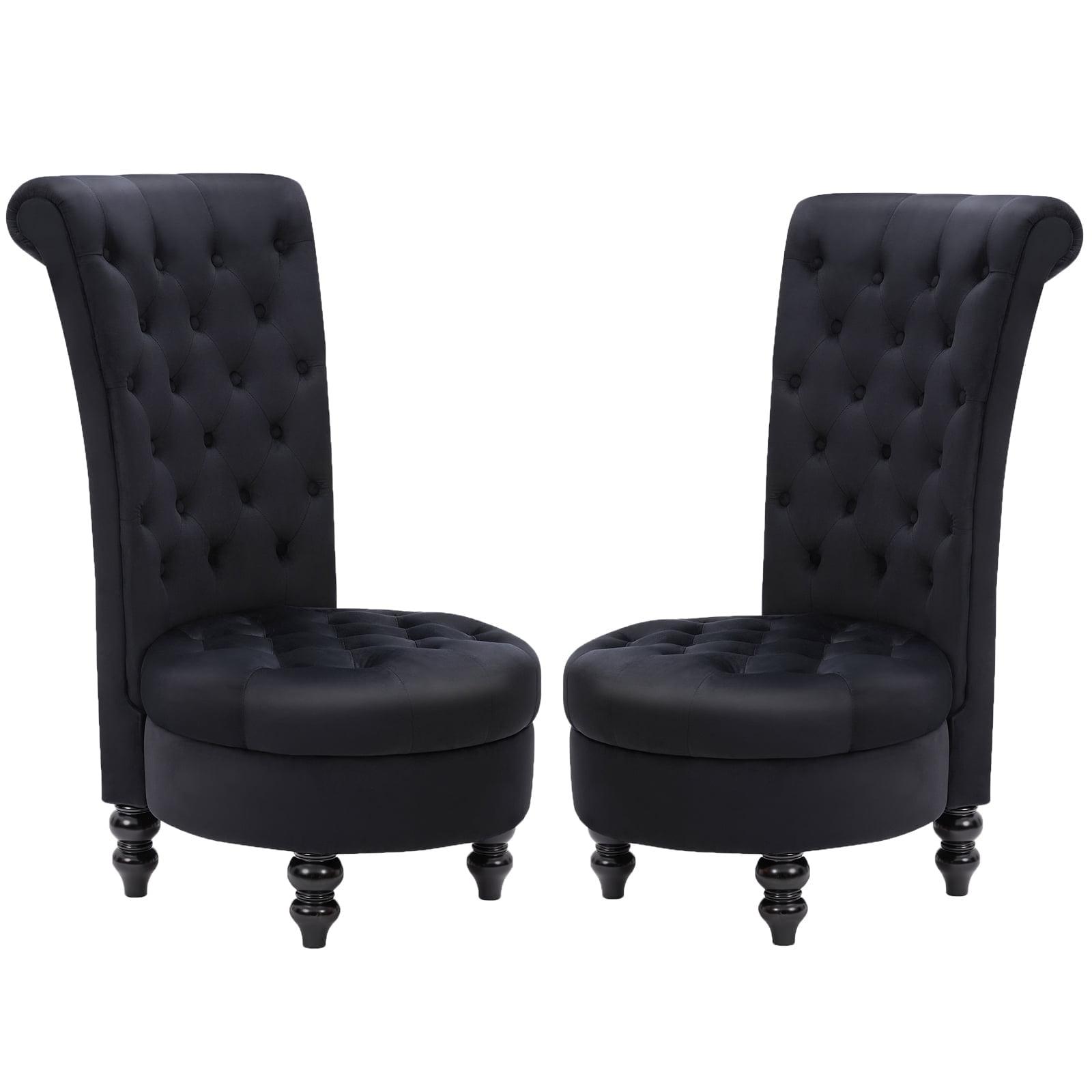 BELLEZE Throne Royal Chair Set of 2, Button-Tufted Accent Chair, Upholstered Velvet Chair, Low Back Armless Chair with Thick Padding and Rubberwood Legs - Malik (Black)