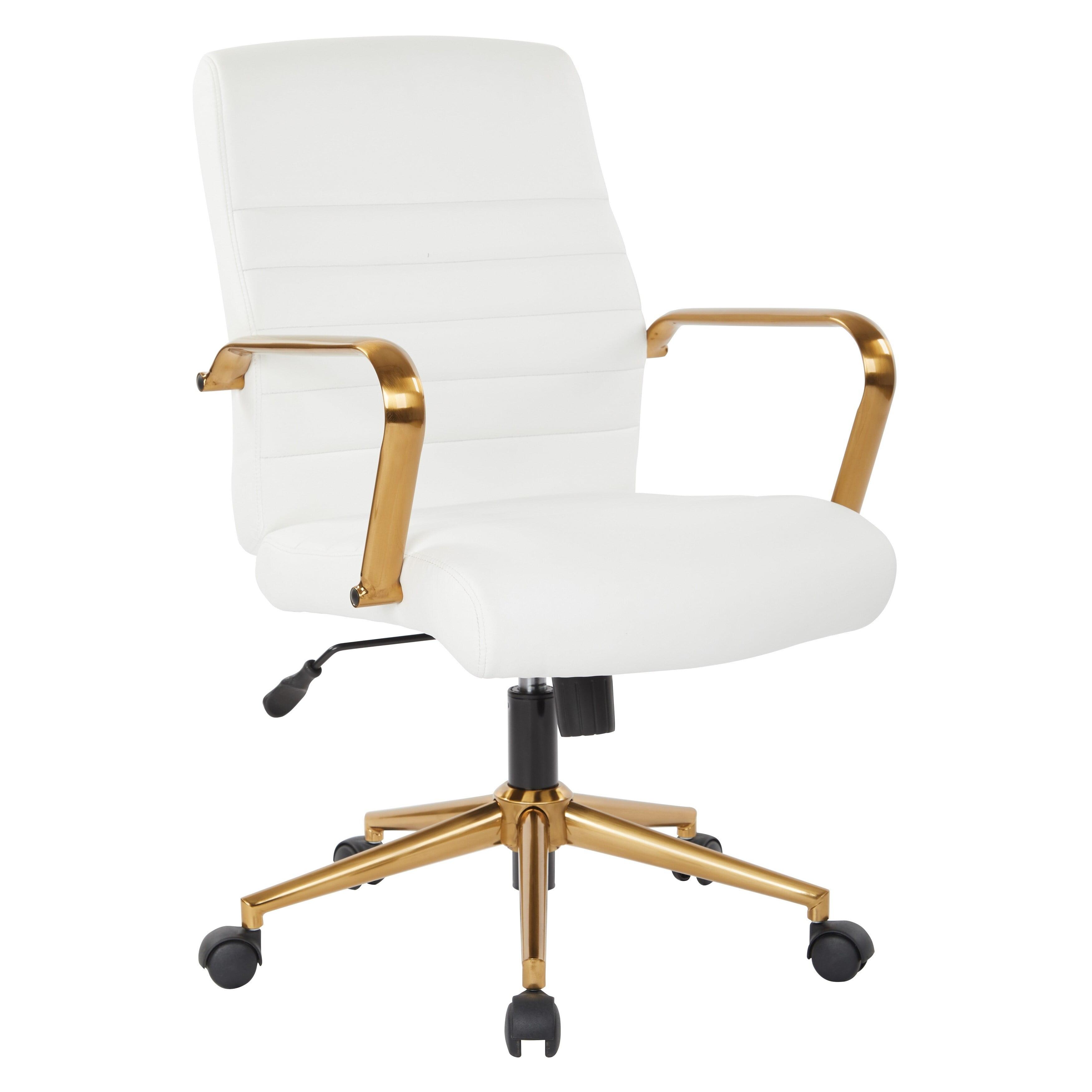 White Faux Leather Executive Swivel Office Chair with Gold Finish