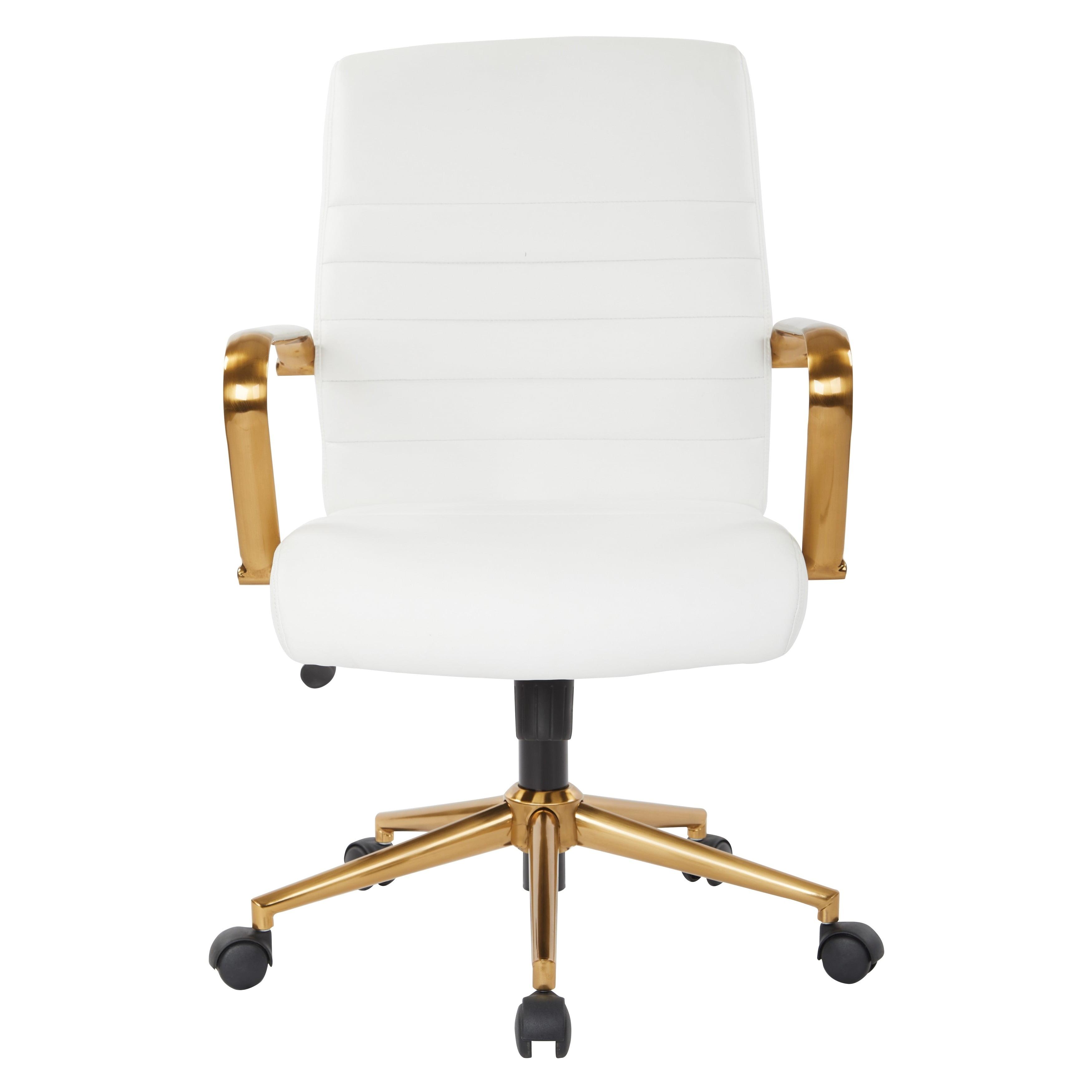 White Faux Leather Executive Swivel Office Chair with Gold Finish