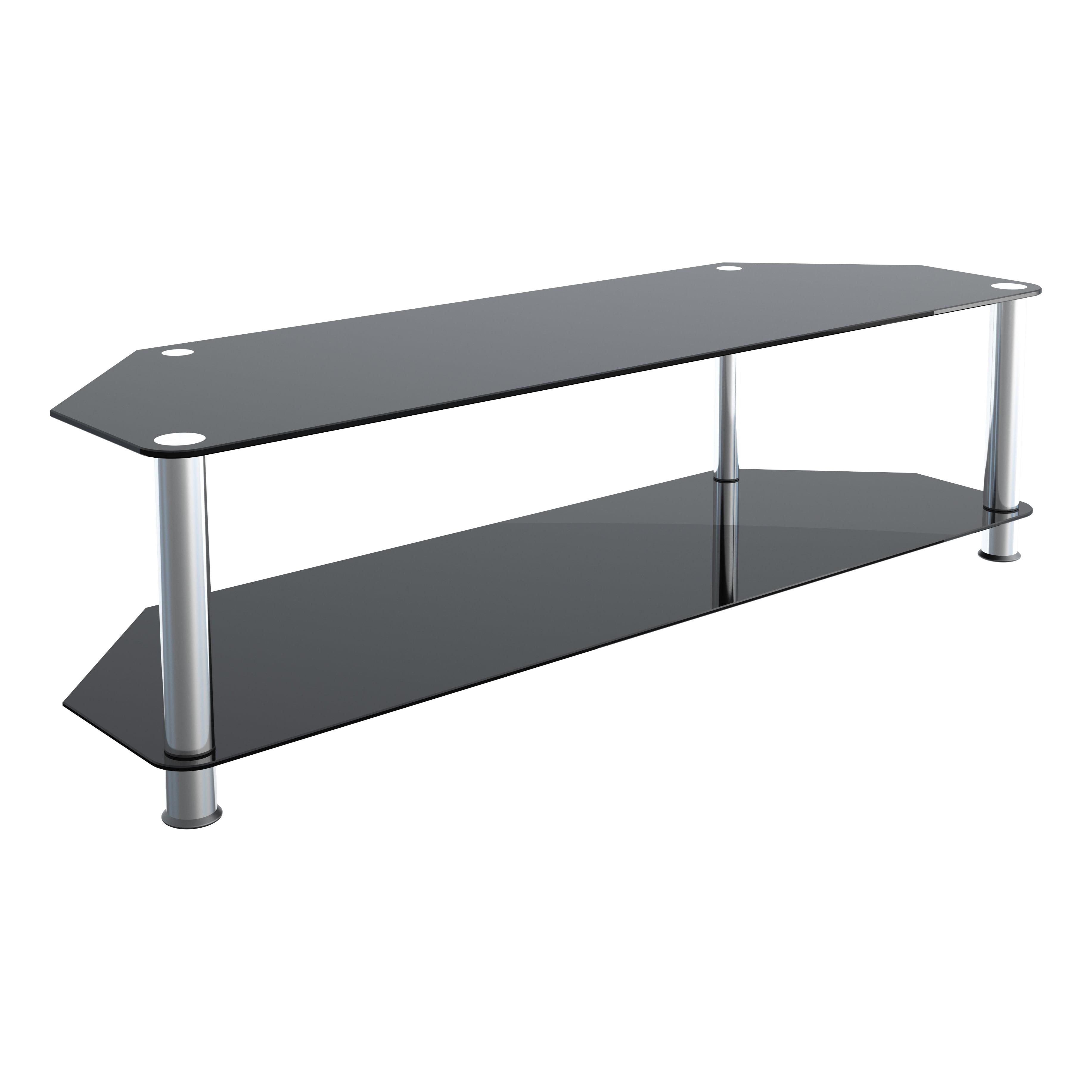 Black Glass and Chrome Corner TV Stand with Shelves