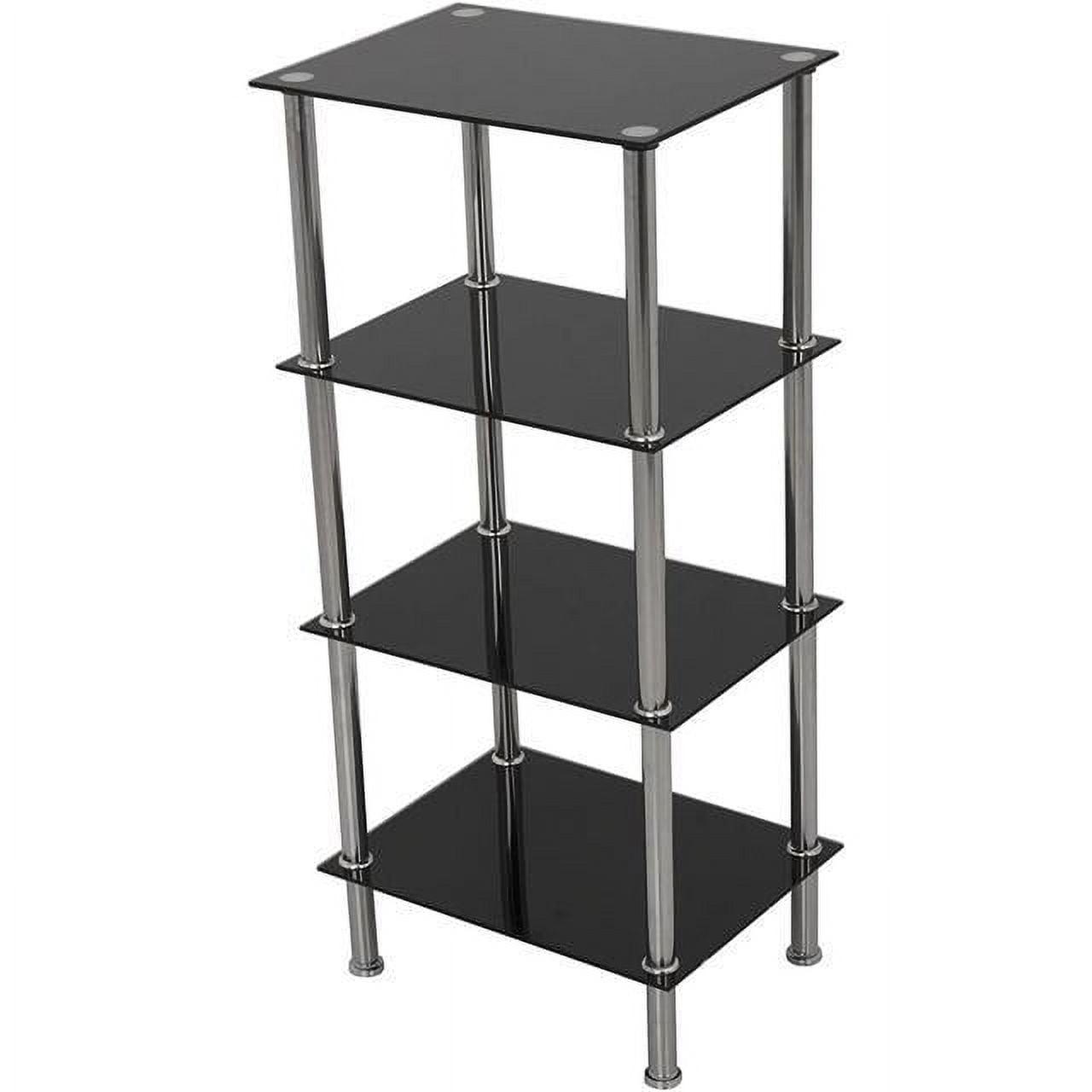 Black Glass and Chrome 4-Tier Shelving Unit