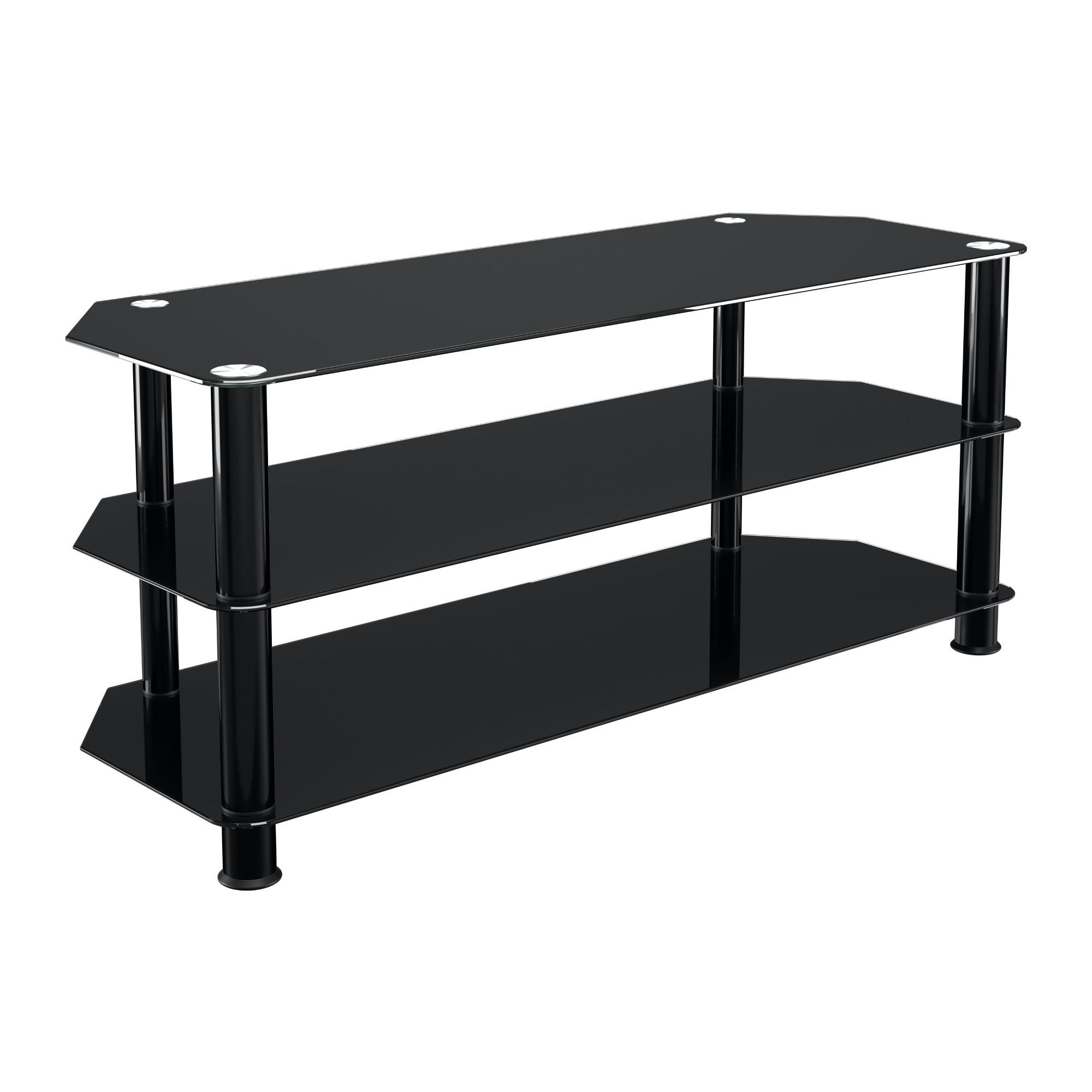 Modern Black Aluminum Corner TV Stand with Glass Shelves