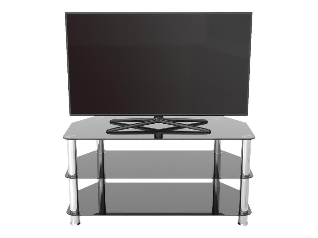 Black Tempered Glass Corner TV Stand with Chrome Legs, Up to 50"