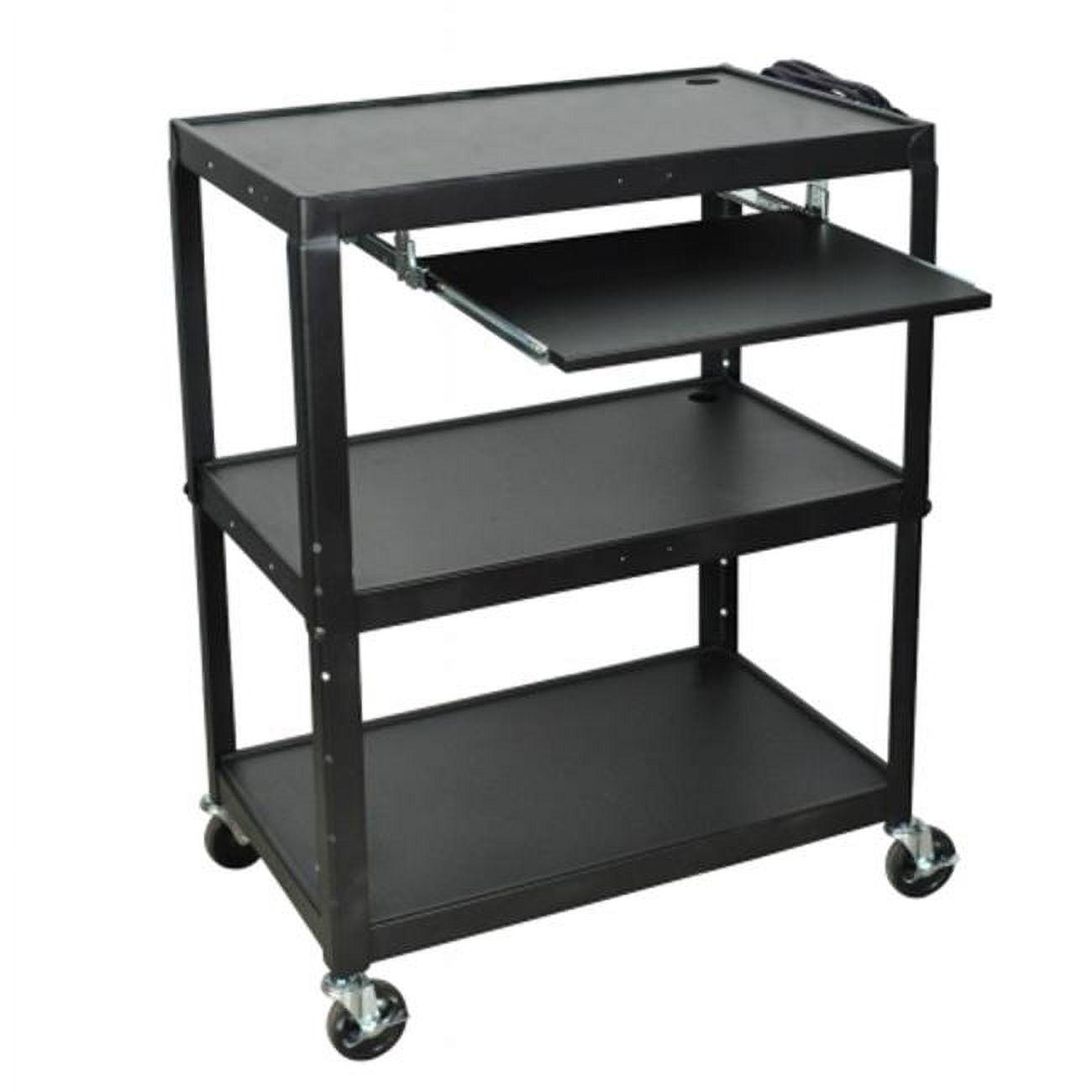 Black Adjustable Steel AV Cart with Keyboard Shelf