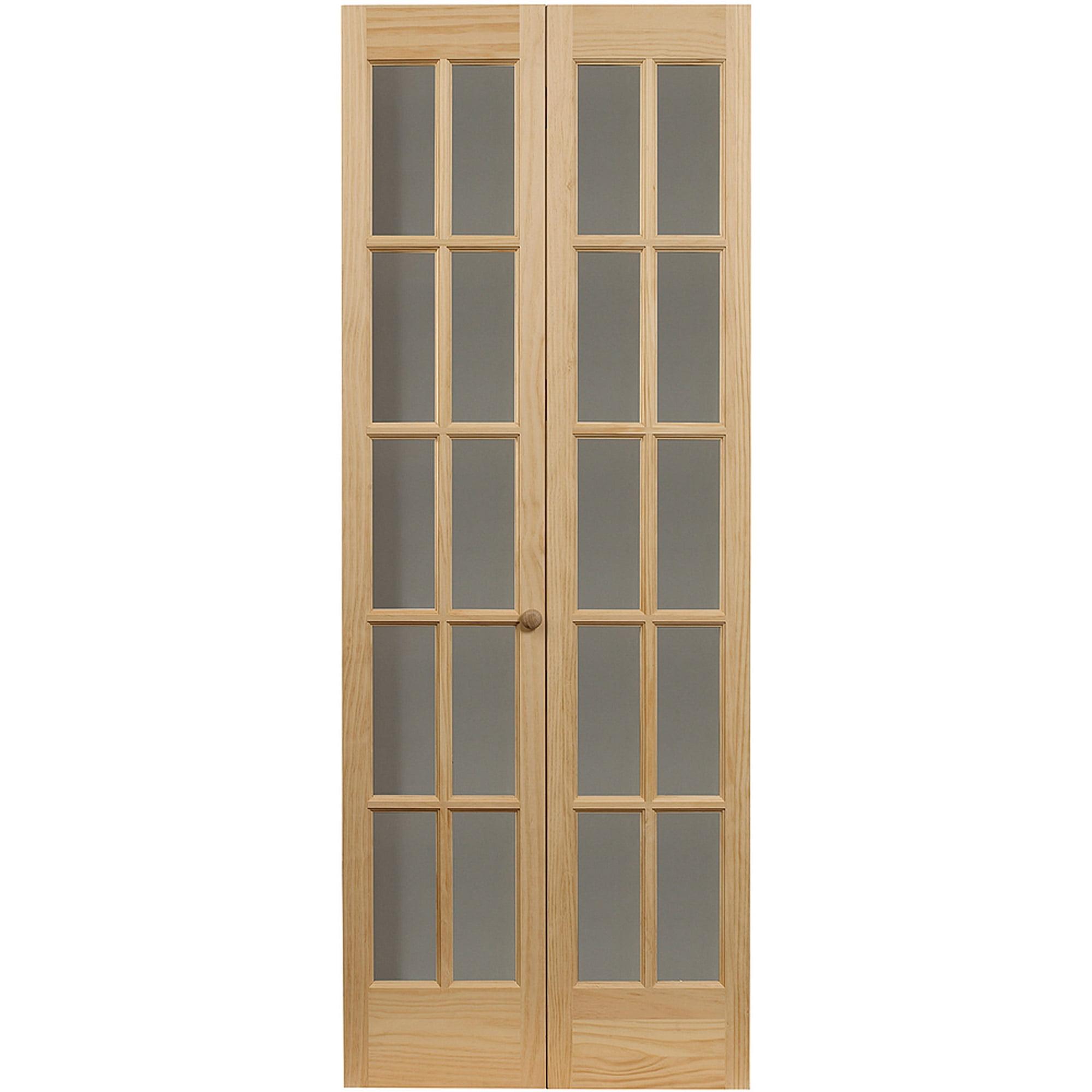 Unfinished Pine and Clear Glass 24" x 80.5" Bifold Door