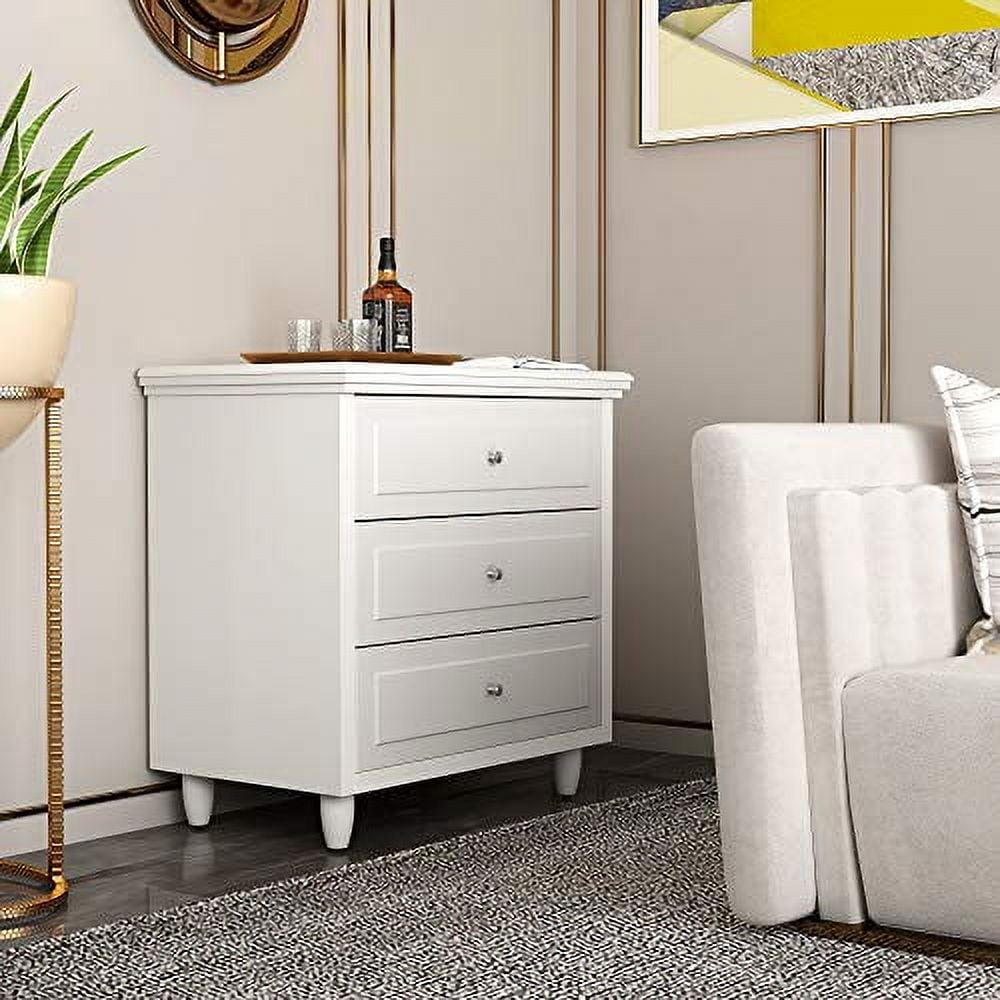 White Wood 3-Drawer Modern Nightstand with Metal Legs