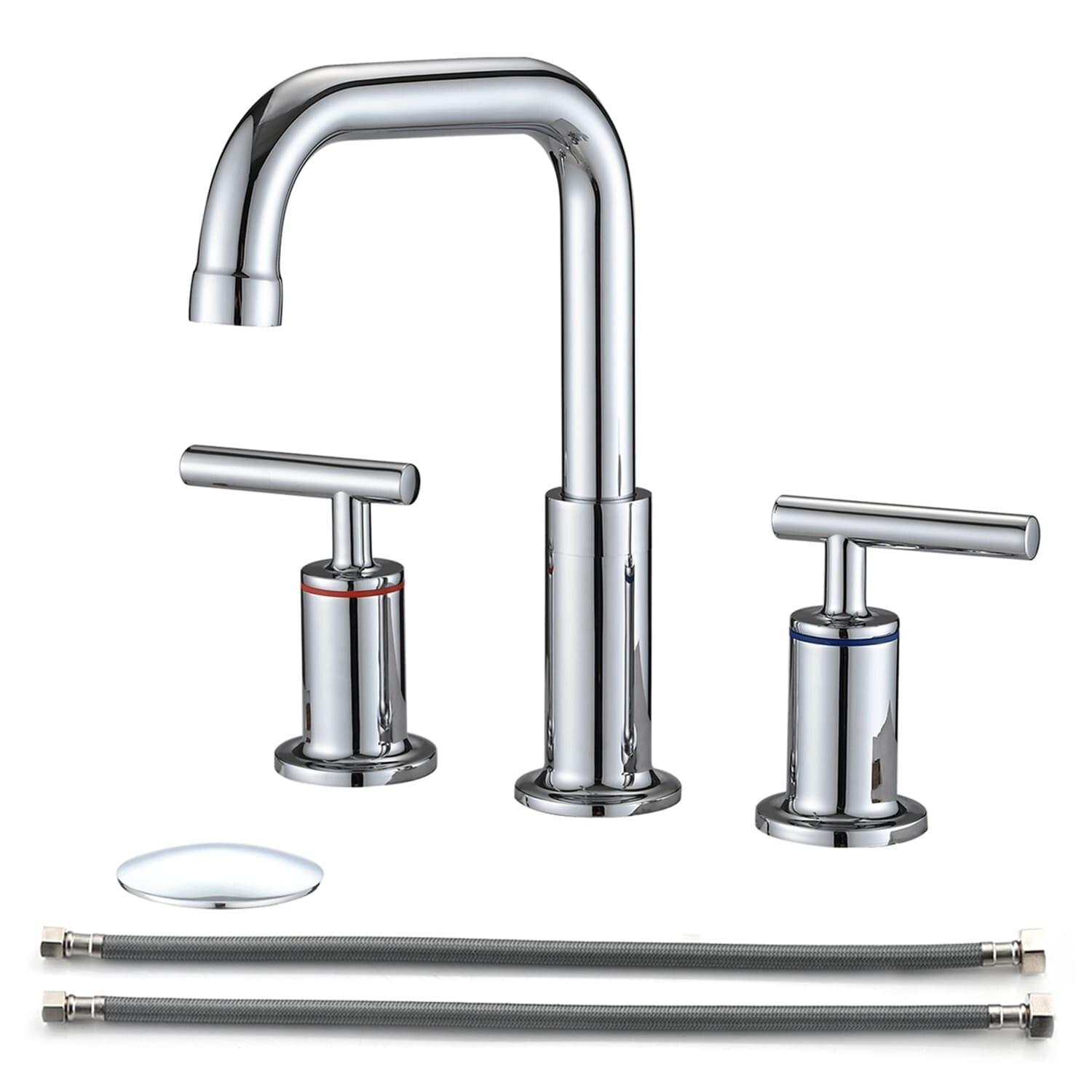 Polished Chrome 8-Inch Widespread Bathroom Faucet with Drain Assembly