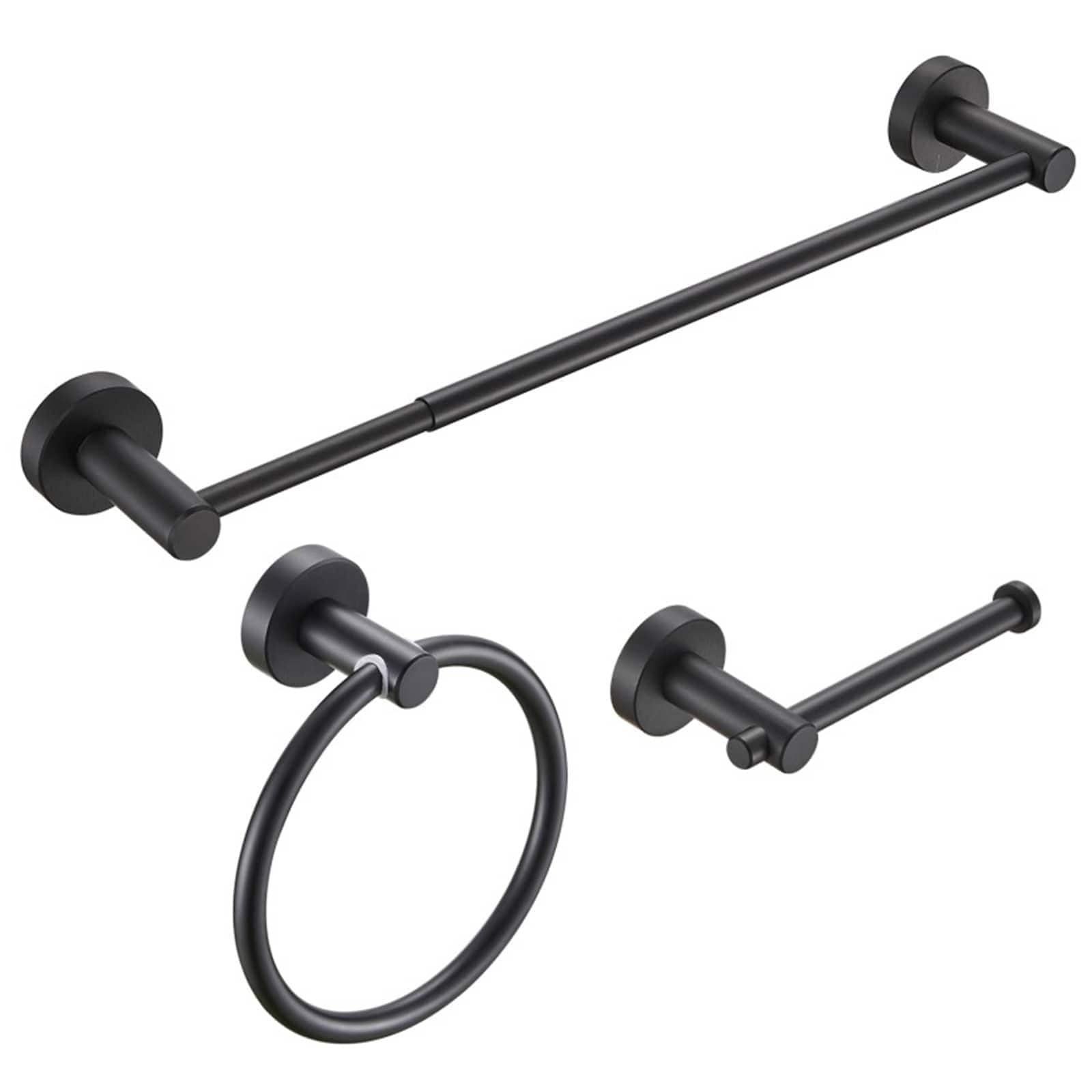 AWZTOO 3 Piece Bathroom Hardware Set Wall Mount Adjustable Towel Bar, Hand Towel Ring, Toilet Paper Holder With Mounting Hardware Matte Black Matte