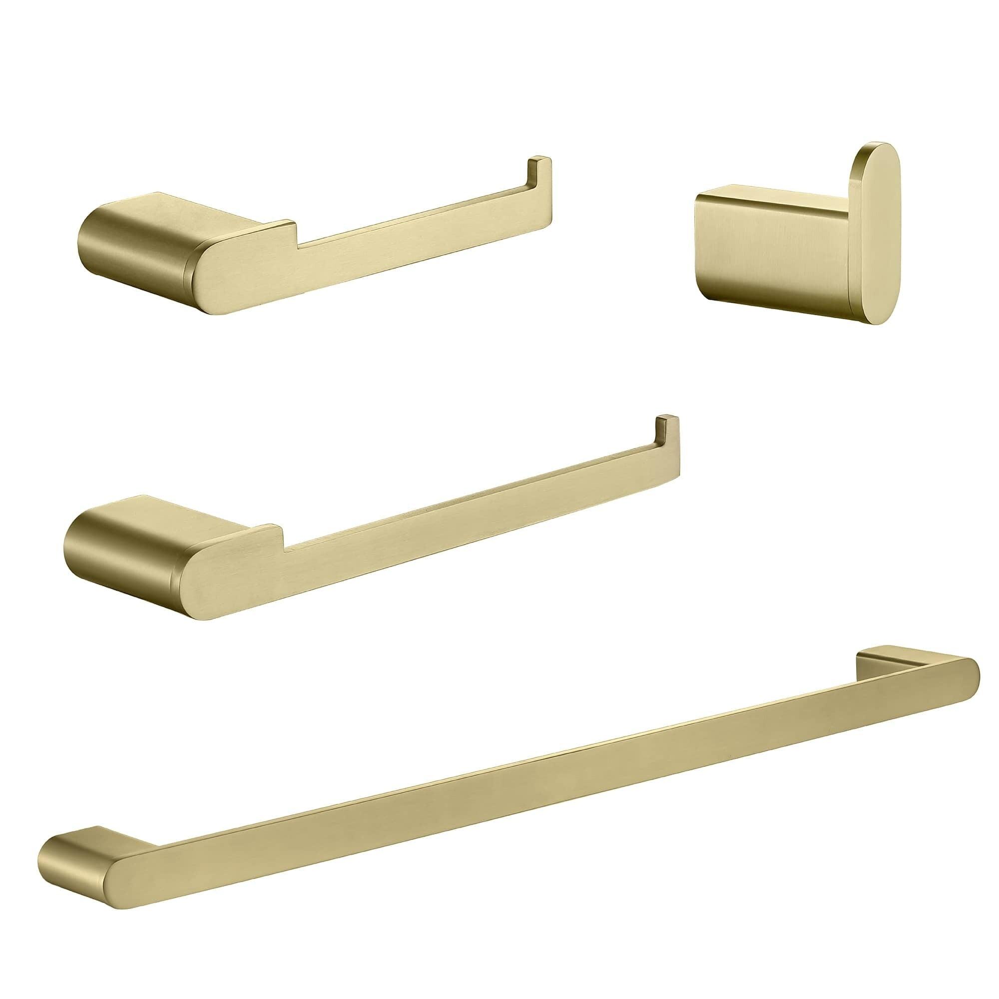 AWZTOO 4-Piece Bathroom Hardware Set Stainless Steel Towel Bar Set Towel Holder Toilet Paper Holder Robe Hook Wall Mount Accessory Set Brushed Gold