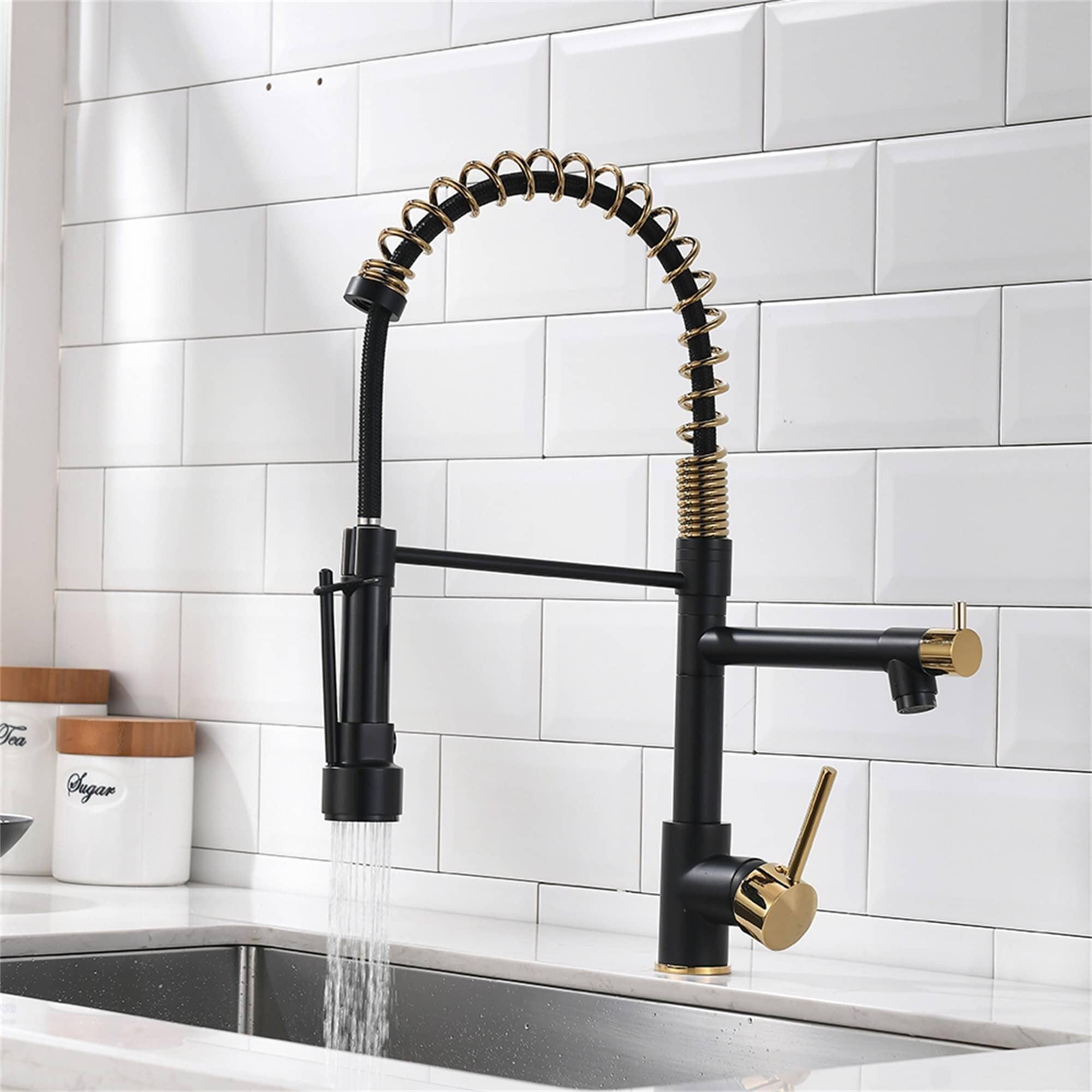 AWZTOO Commercial Kitchen Faucet With Pull Down Sprayer And Pot Filler Single Hole Kitchen Sink Faucet Matte Black 2 Handle Basin Taps