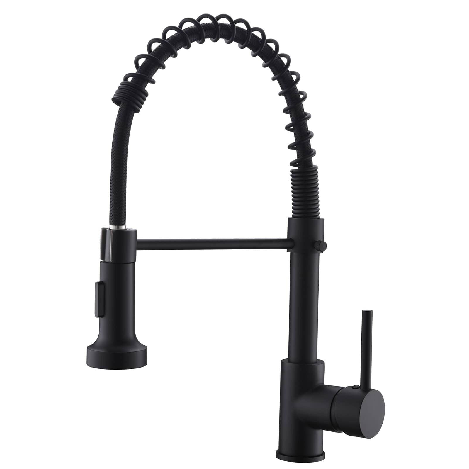 Matte Black 17" Solid Brass Commercial Kitchen Faucet with Pull-out Spray