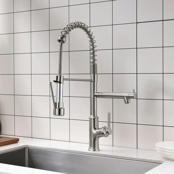 AWZTOO Single Hole Commercial Kitchen Sink Faucet With Pull Down Sprayer Single Handle Kitchen Vanity Lavatory Faucet Brushed Nickel