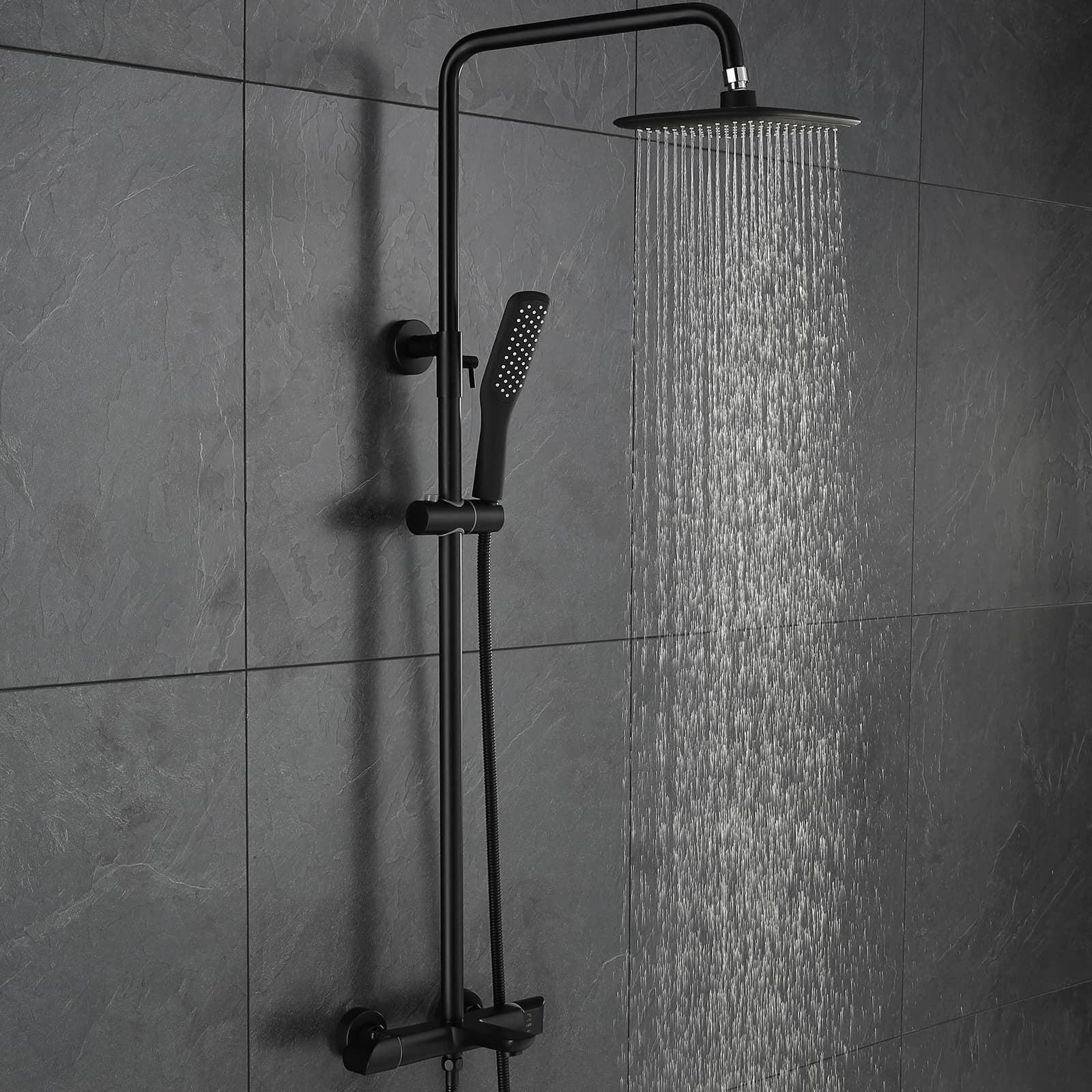 Matte Black Brass Rainfall Shower System with Handheld