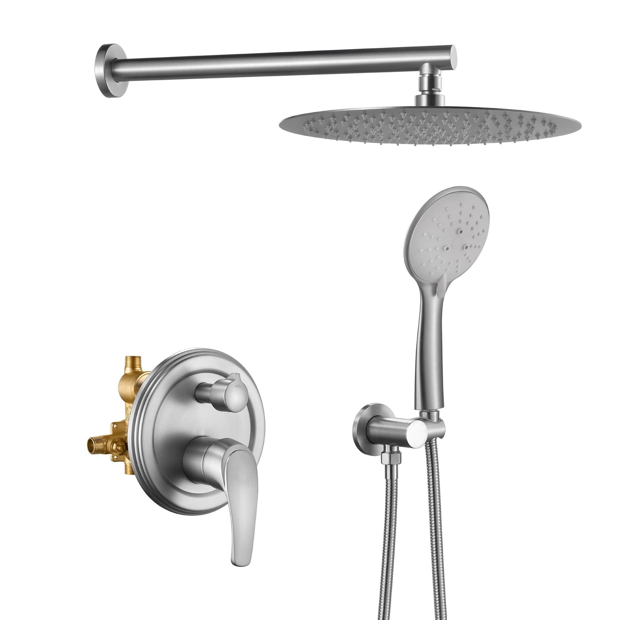 Brushed Nickel Wall Mount Shower System with Handheld and Rain Shower Head