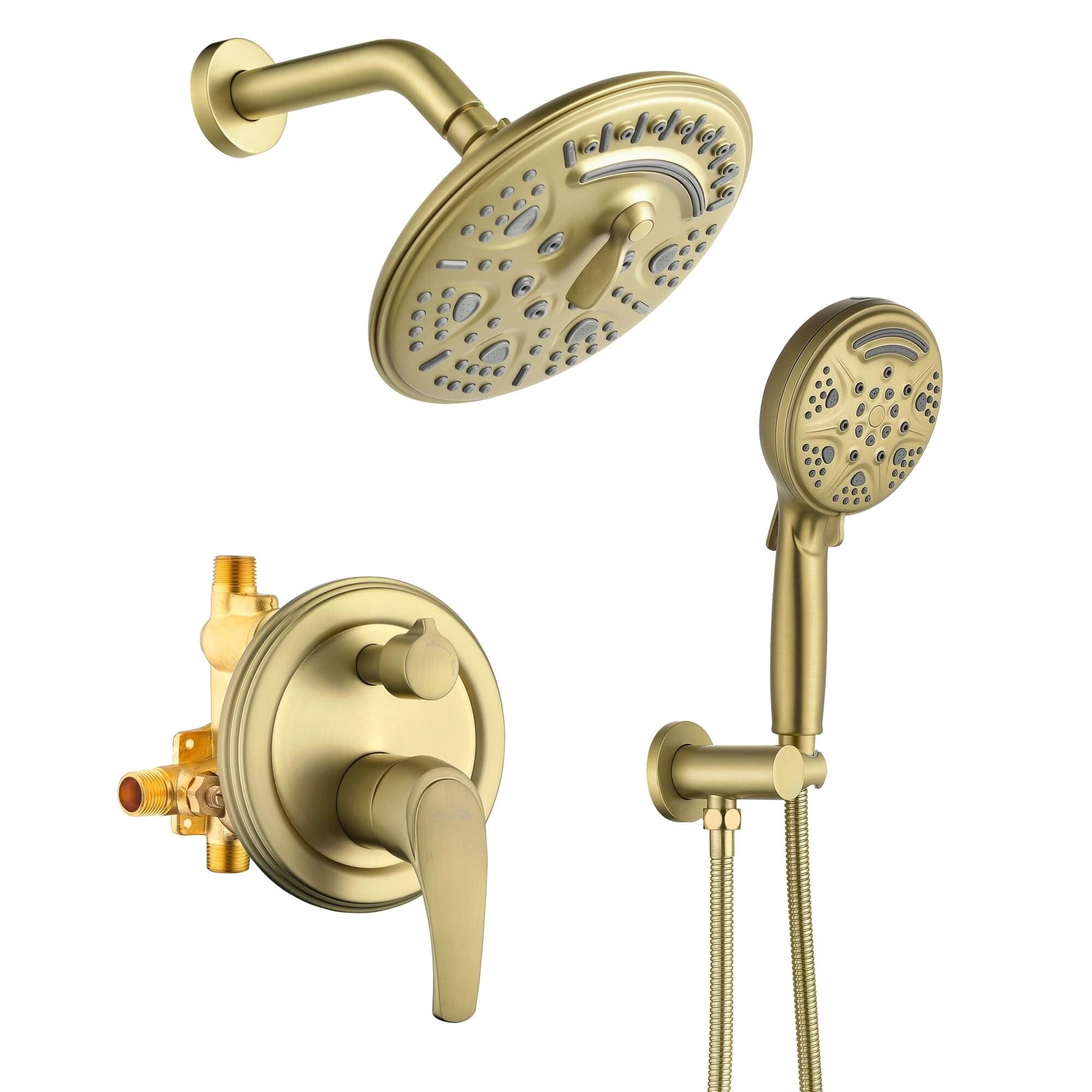 Brushed Gold Wall Mount Shower System with Handheld and 8-Inch Head