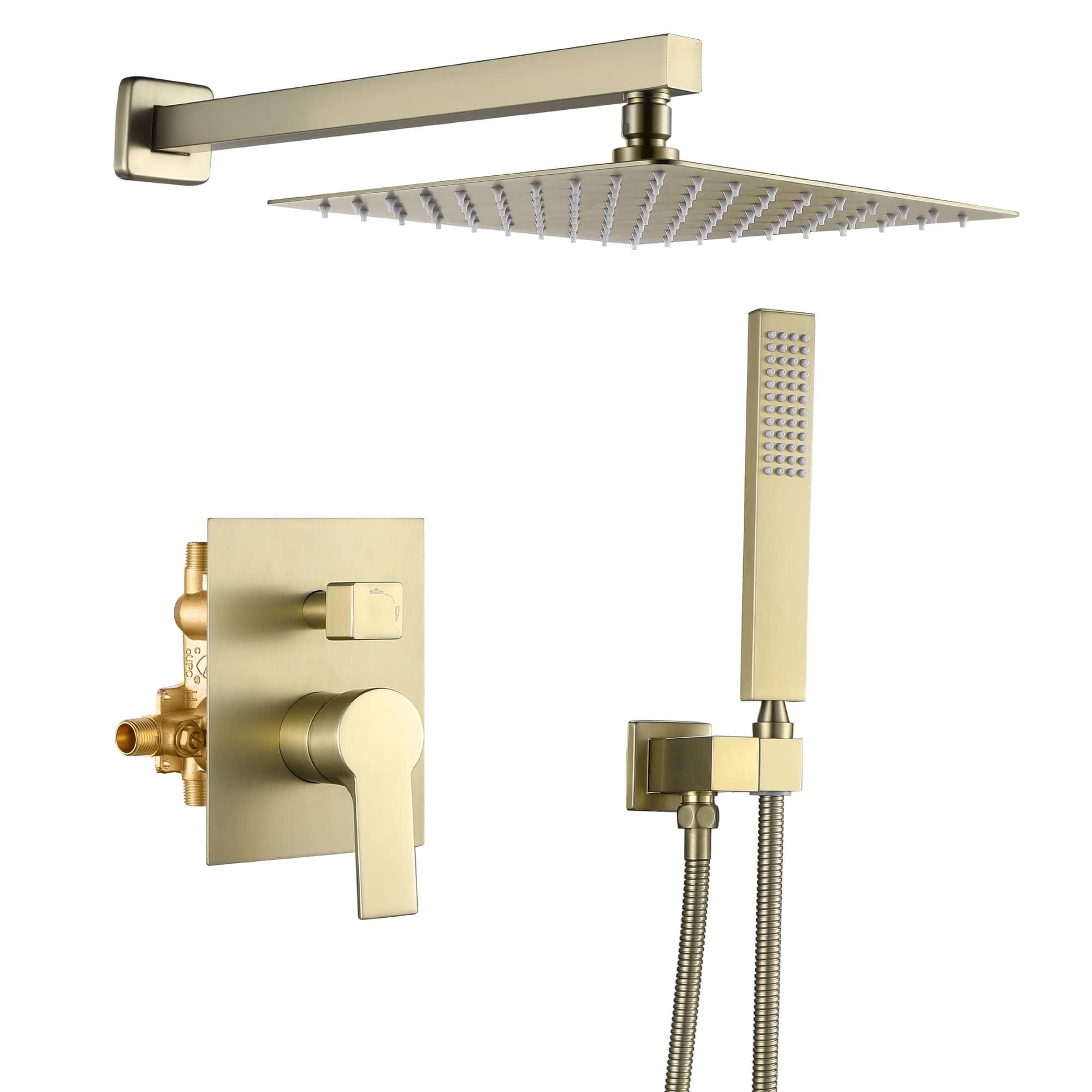 Brushed Gold Wall Mounted Rainfall Shower System with Handheld