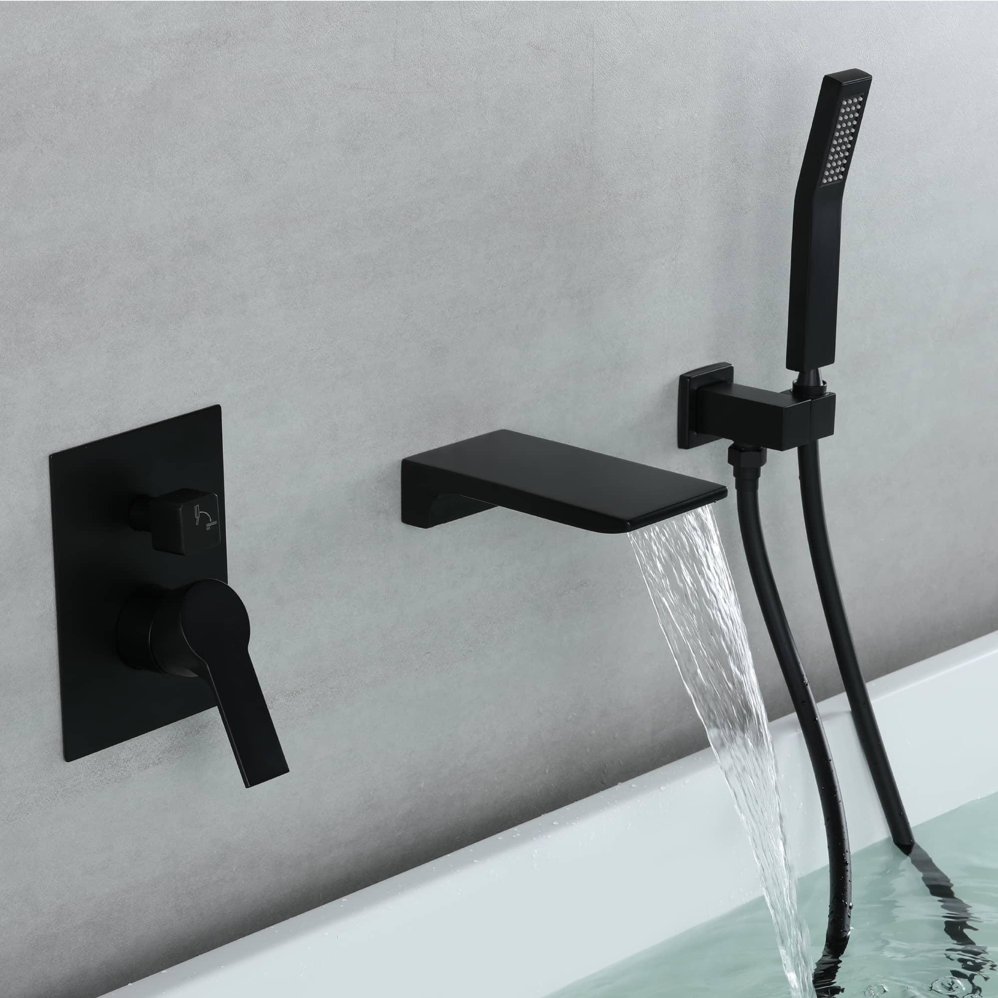 Matte Black Wall Mounted Tub Faucet with Hand Shower