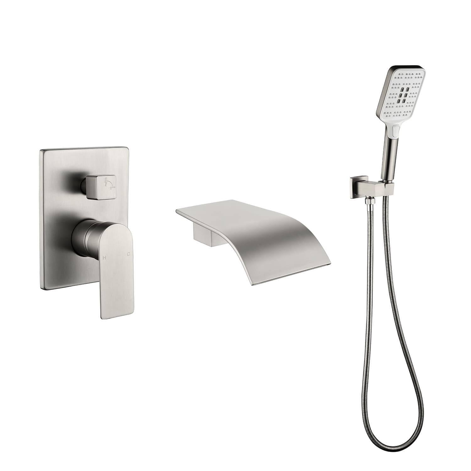 Brushed Nickel Wall Mounted Tub Faucet with Hand Sprayer