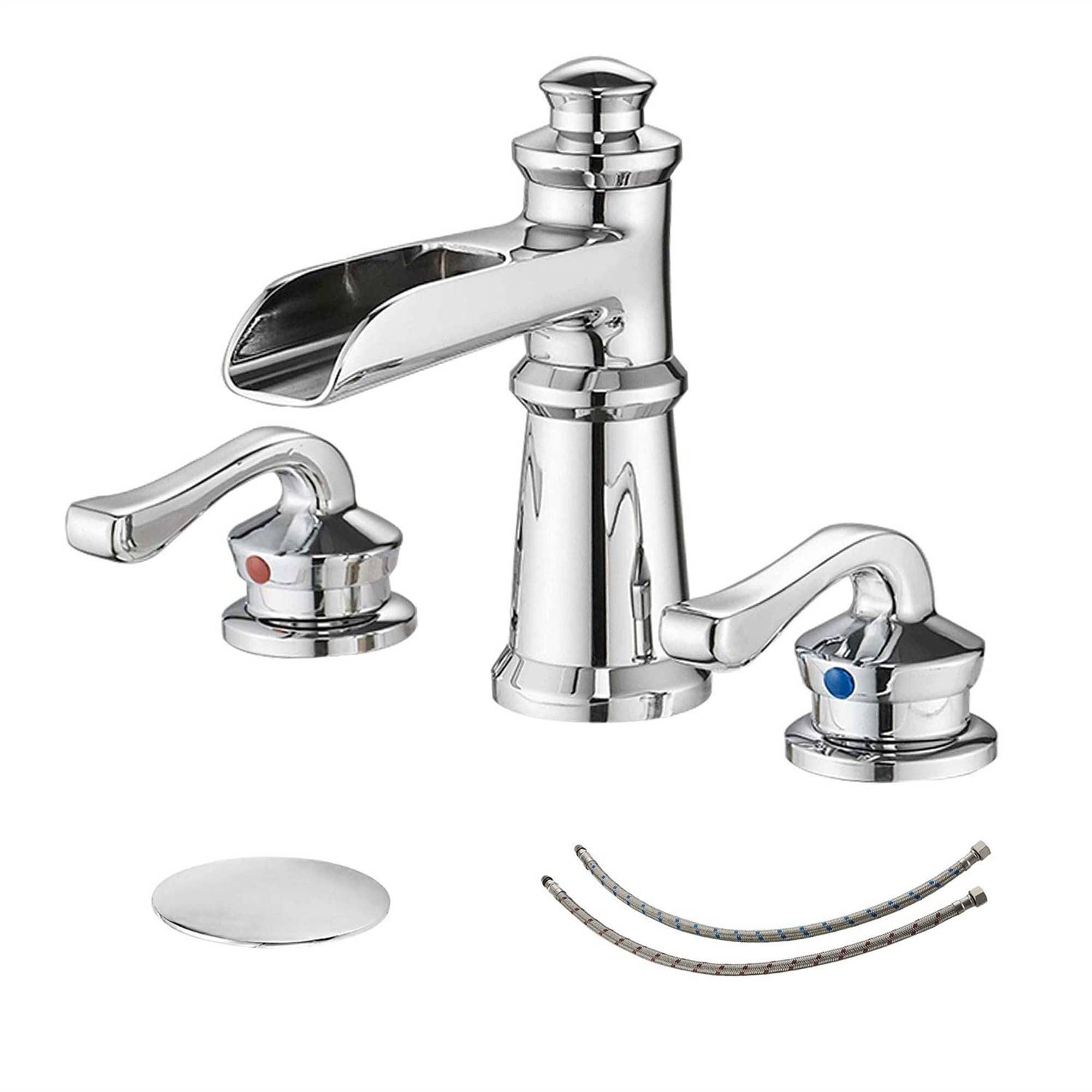 Chrome 8-Inch Double Handle Waterfall Bathroom Faucet