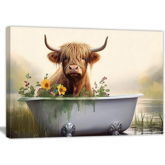 AXXPosters Cute Highland Cow Picture Wall Decor Highland Cattle in Bathtub Canvas Painting Village Animals Picture for Bathroom Decor Frame（Bathroom Animal-3，12.00" x 18.00"）