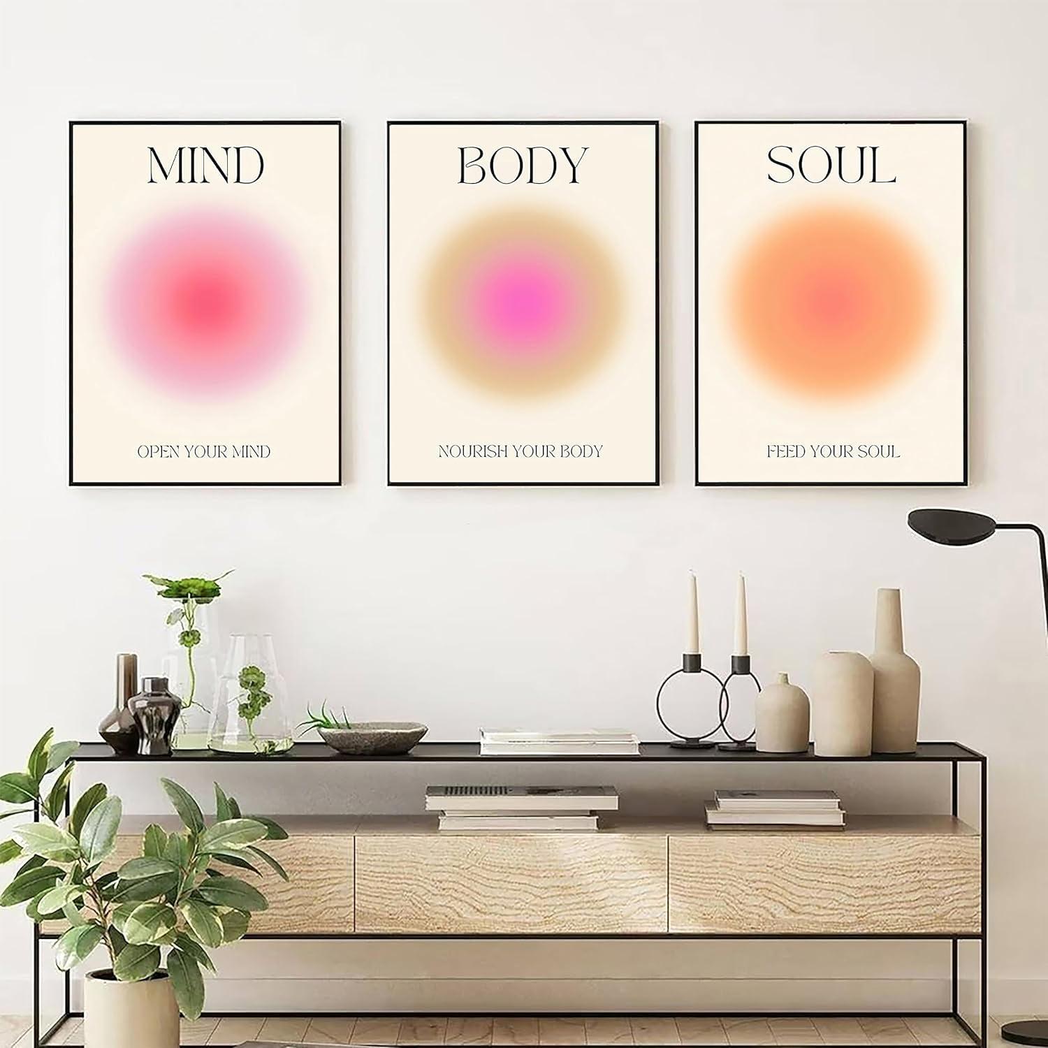 AXXPosters-Mind Body Soul Print Positive Aura Energy Poster Trendy Gradient Spiritual Wall Art Canvas Painting Aesthetic Posters for Room Home Decor 16*24*3 Un (Mind Heart Soul, 16*24 Un)