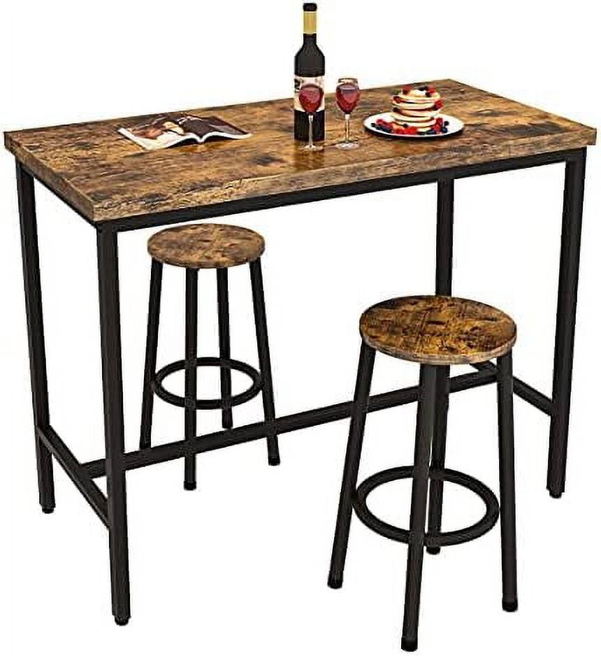 Rustic Brown 3-Piece Pub Dining Set with Metal Frame