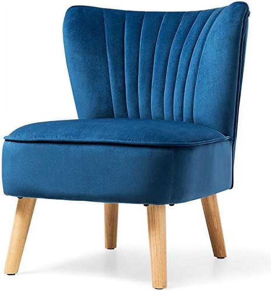 Blue Velvet Armless Side Chair with Wood Legs