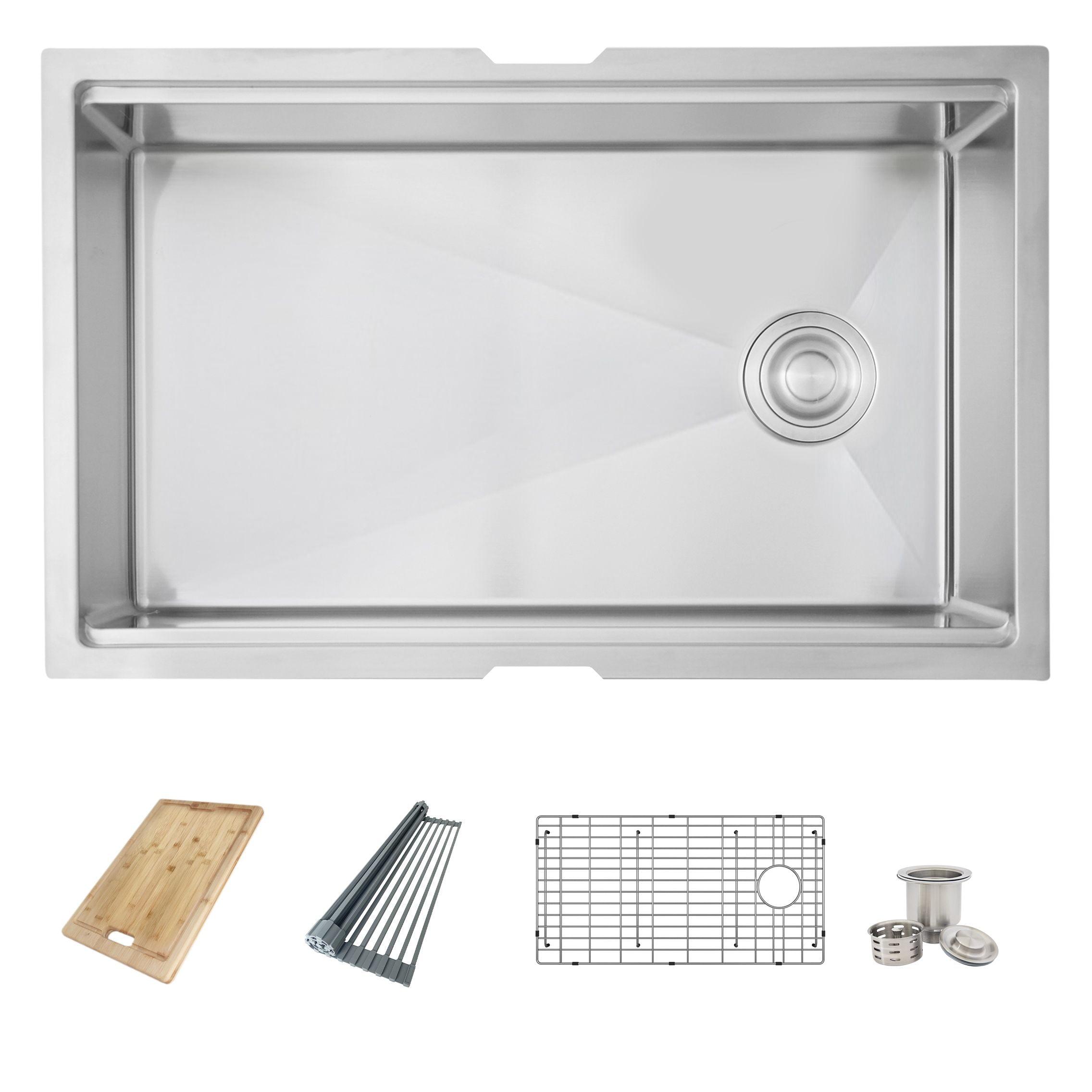 30" Stainless Steel Undermount Single Bowl Kitchen Sink with Accessories