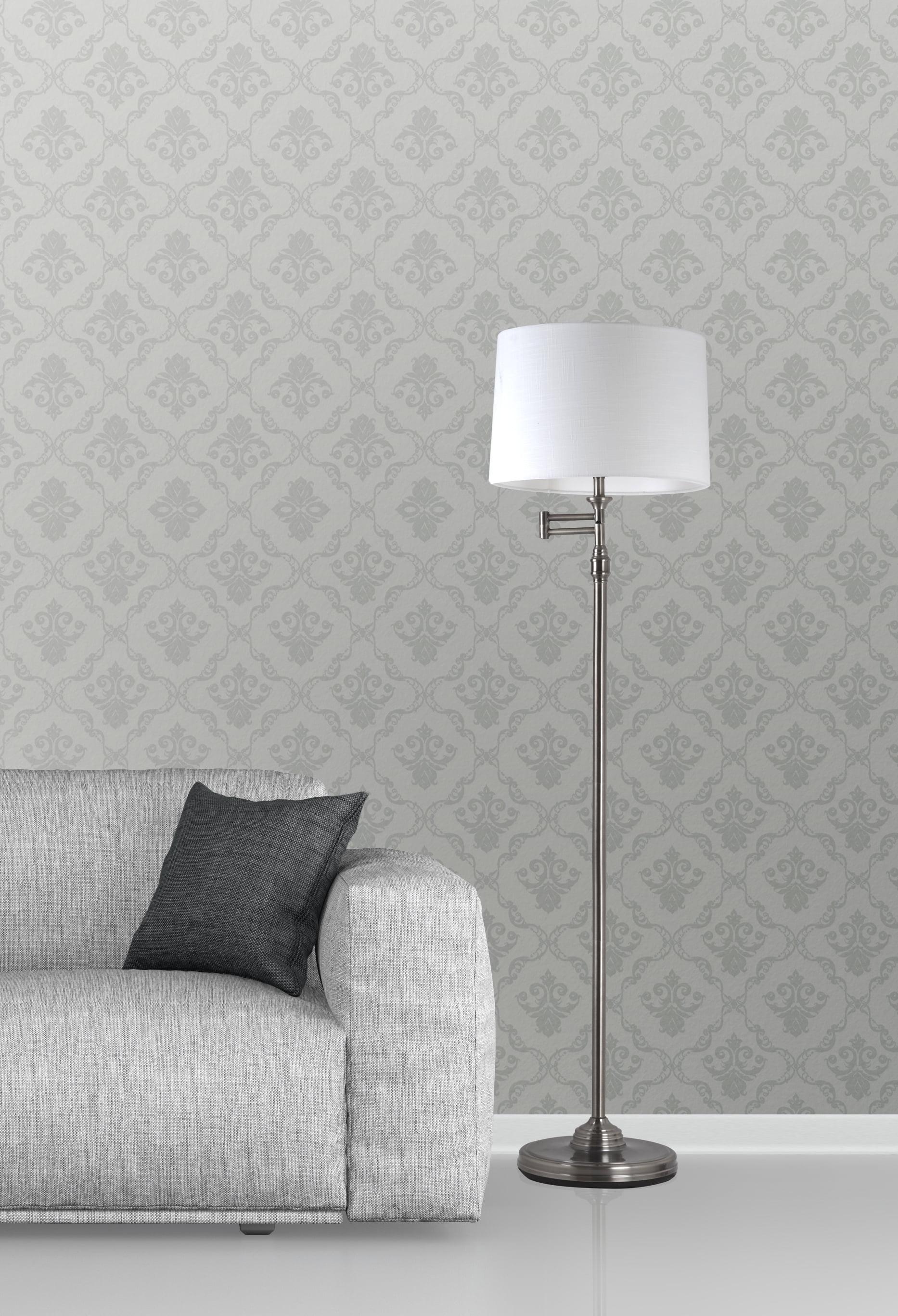 Adesso Aaron Swing Arm Floor Lamp Pewter: Linen Shade, Metal Body, UL Listed, 57.44" Height