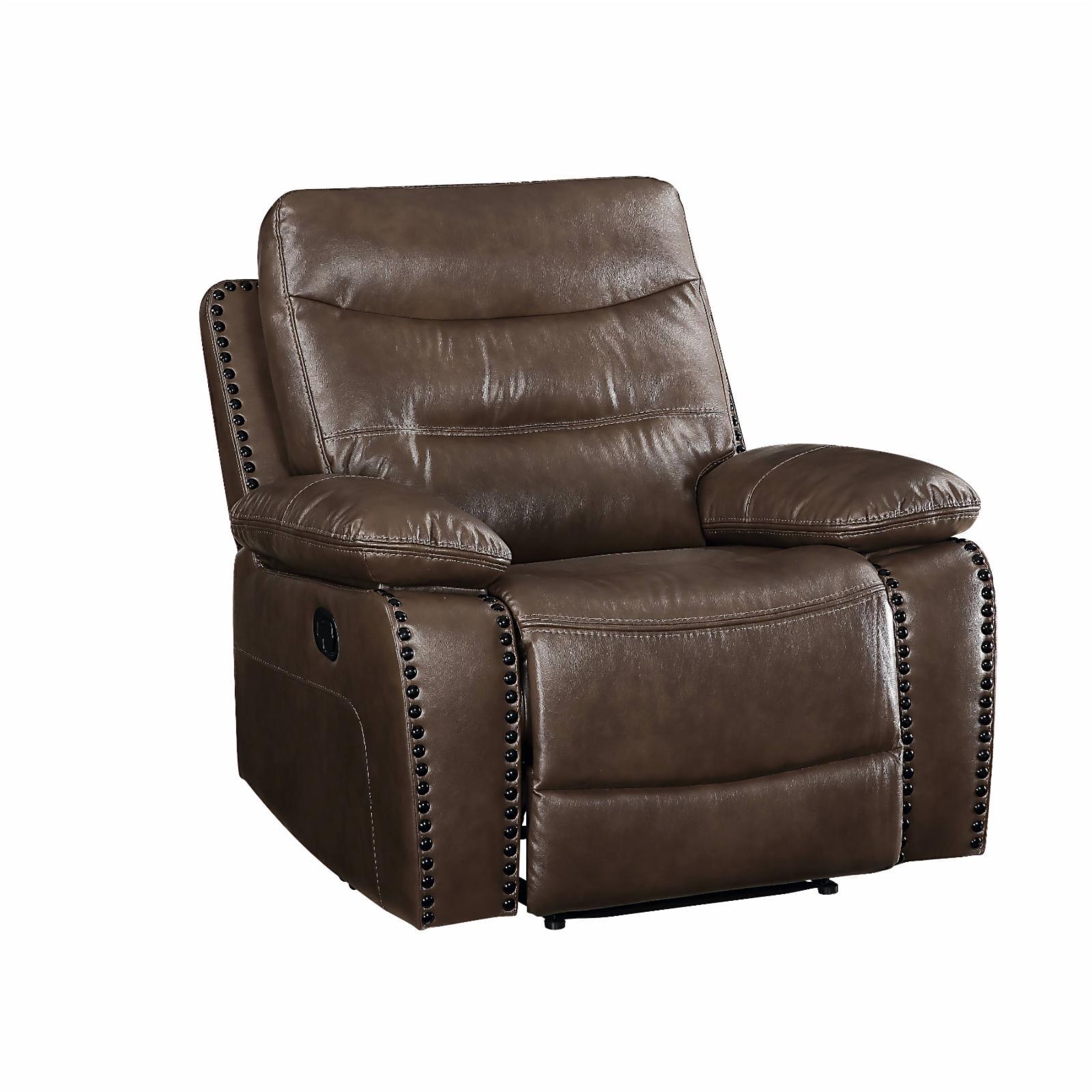 Horizon Brown Leather Recliner with Wood Accents