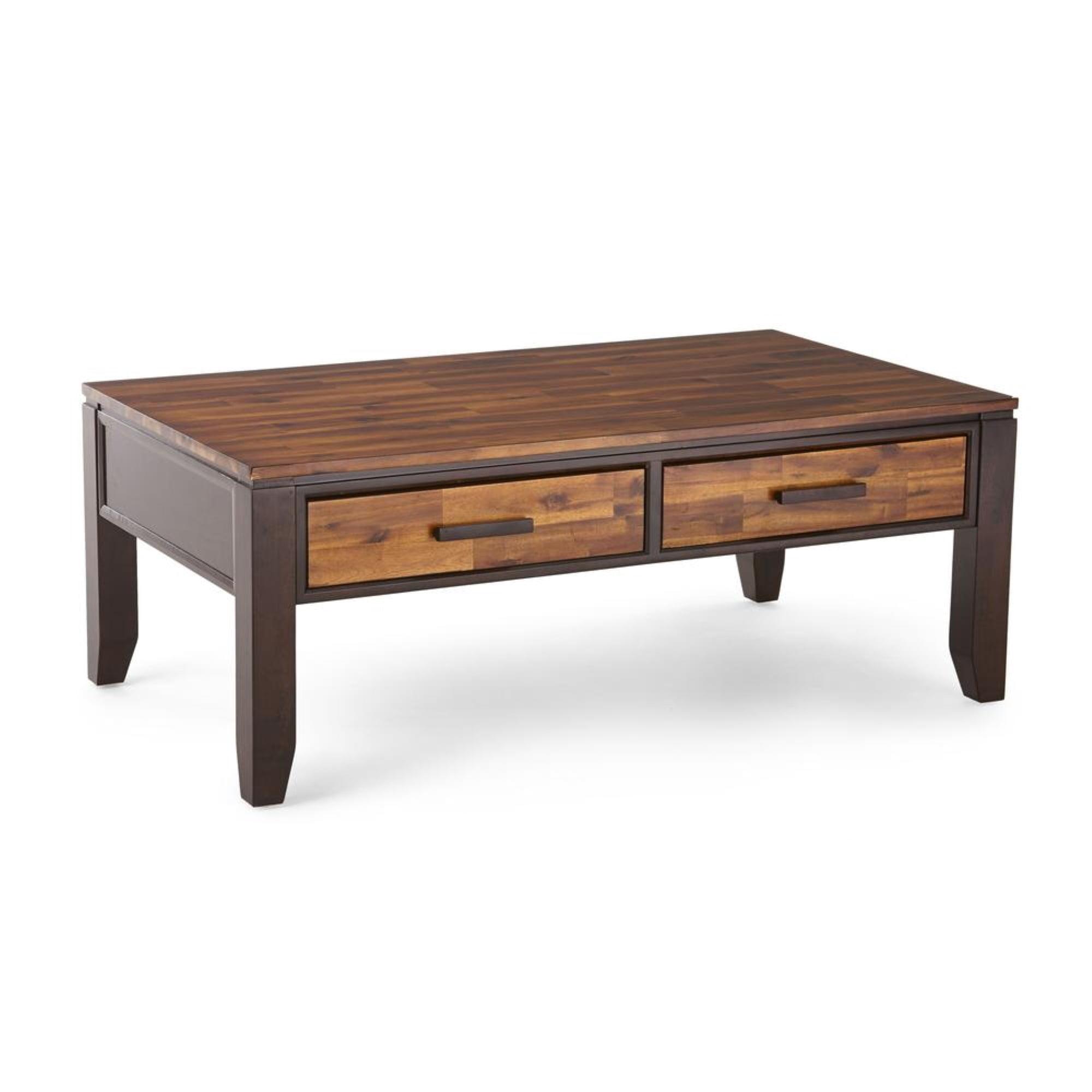 Transitional Brown Rectangular Wood Coffee Table with Storage