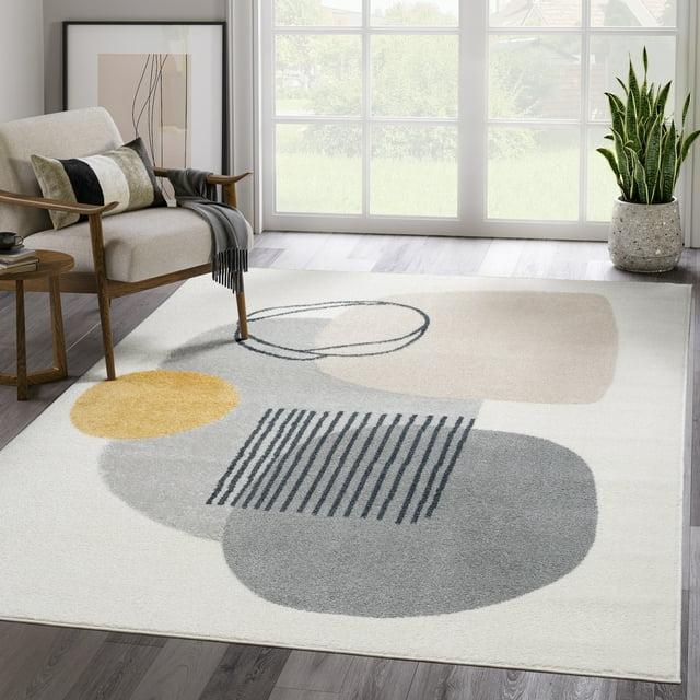 Abani Deco Collection Area Rug Mid Century Modern Bedroom Living Room Decor Floor Rug 5 x 8 Cream Grey