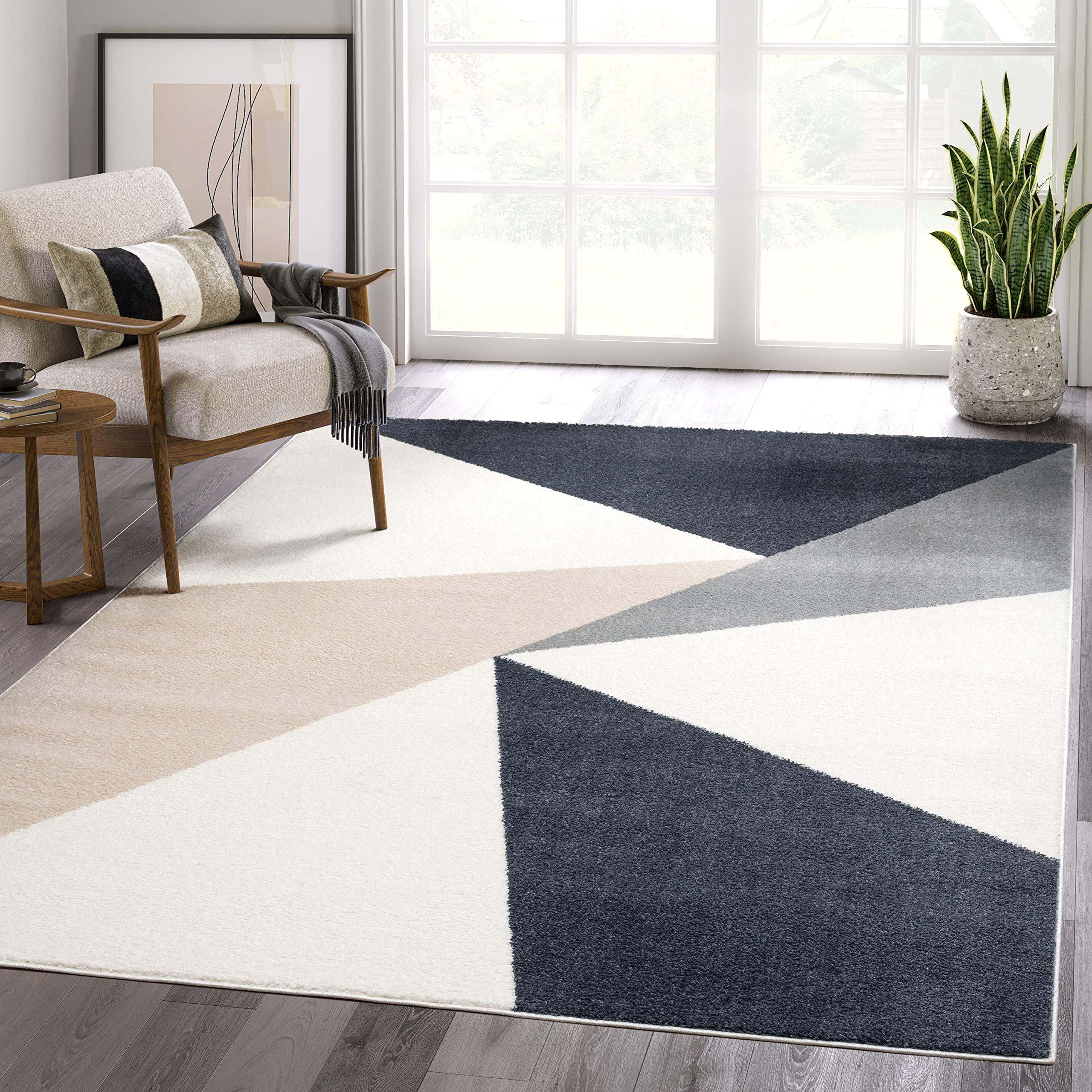 Abani Deco Collection Cream 5' x 8' Charcoal Large Triangles Modern Area Rug