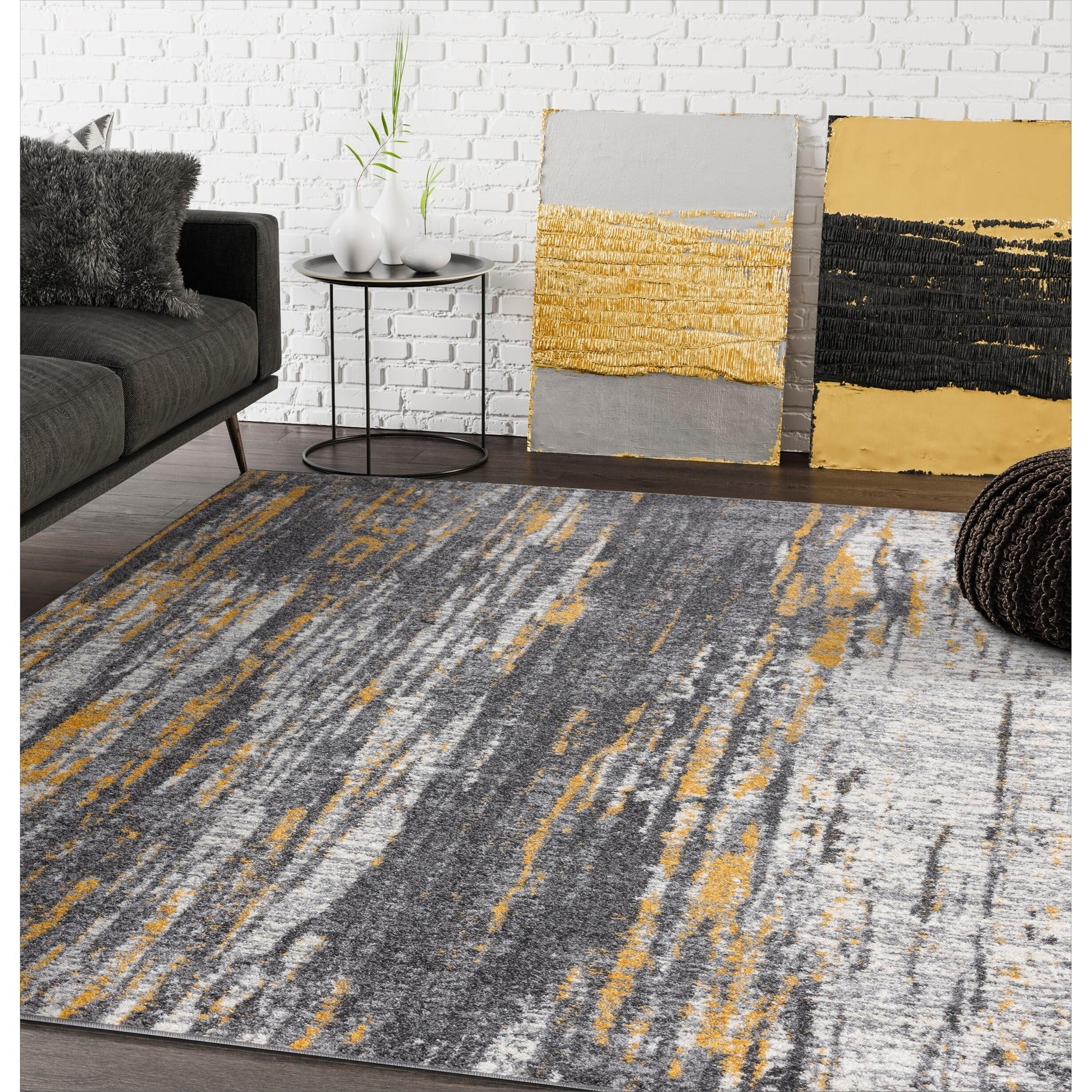 Laguna Gray and Yellow Abstract Synthetic Area Rug 8' x 10'