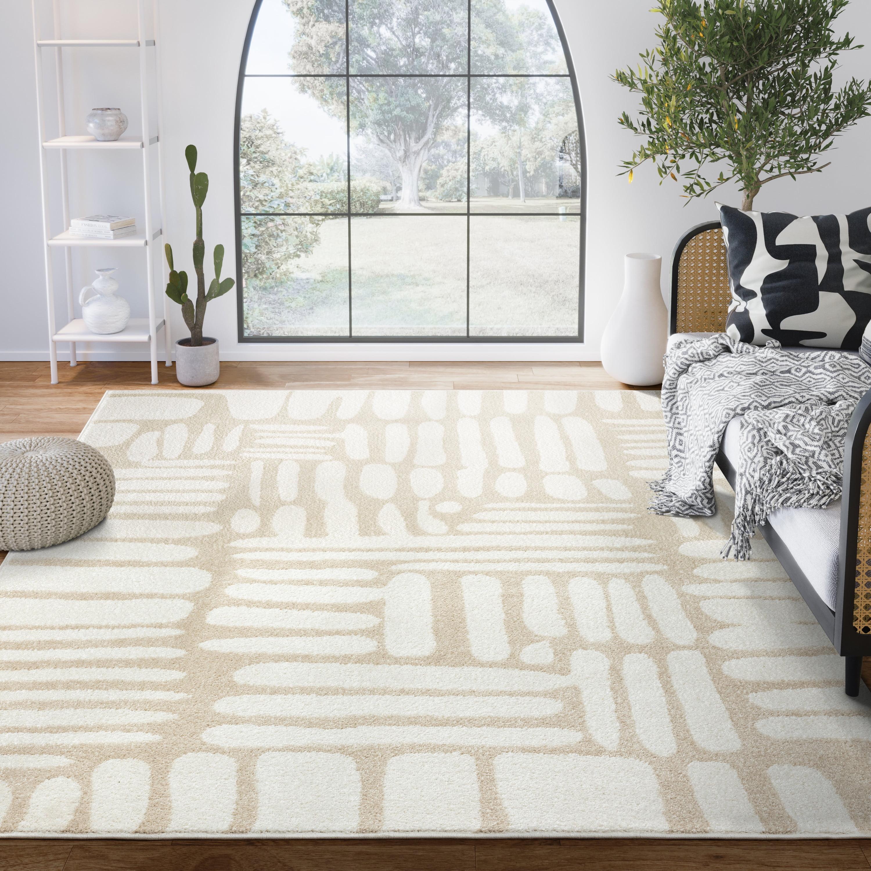 Mid-Century Modern Elegance Ivory Synthetic 4' x 6' Area Rug