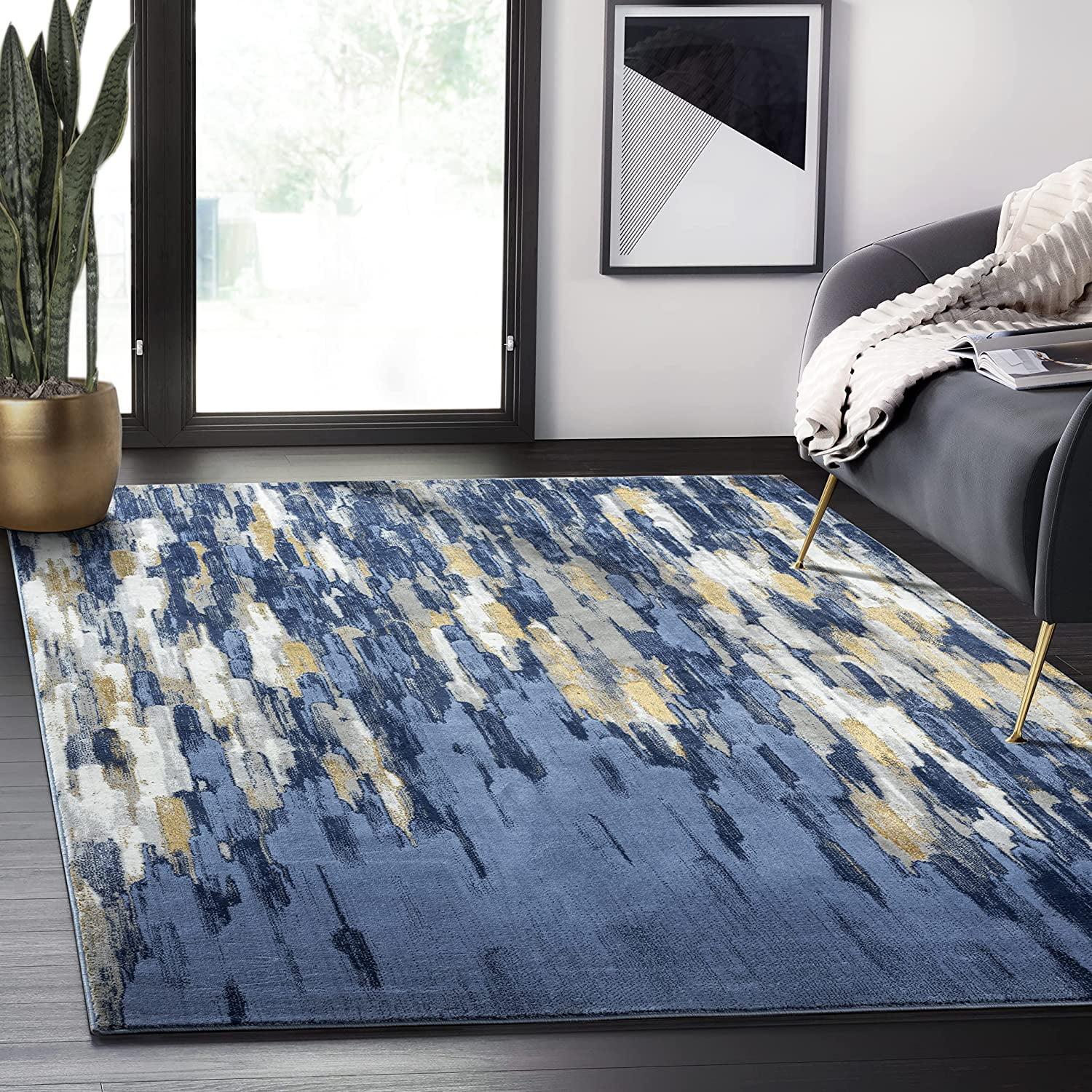 Blue and Gold Abstract 4' x 6' Synthetic Area Rug