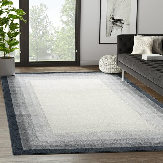 Abani Rugs Nuevo NUE180A Ivory Area Rug with Tonal Grey Border 7'9" x 10'2" - Cream