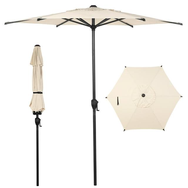 Abba Patio 7.5ft Outdoor Patio Umbrella w/ Push Button Tilt and Crank, 6 Ribs-Beige