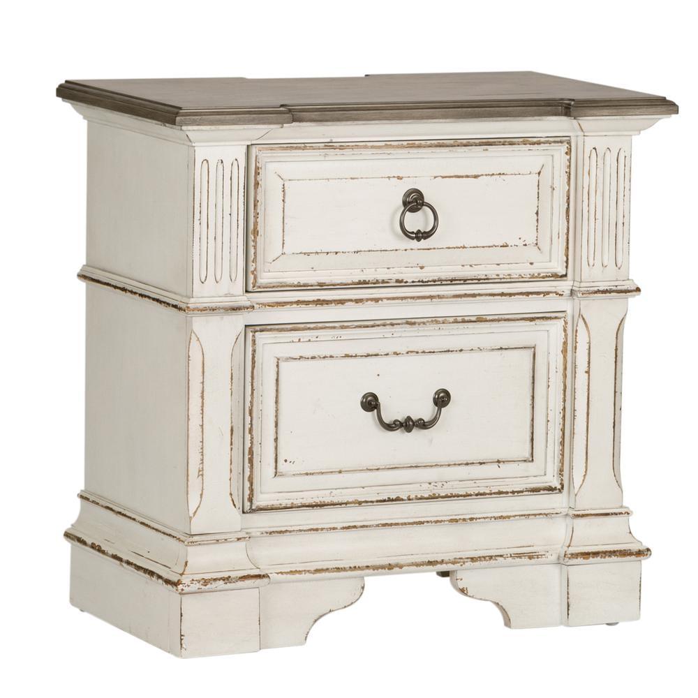 Antique White 2-Drawer Nightstand with Charging Station