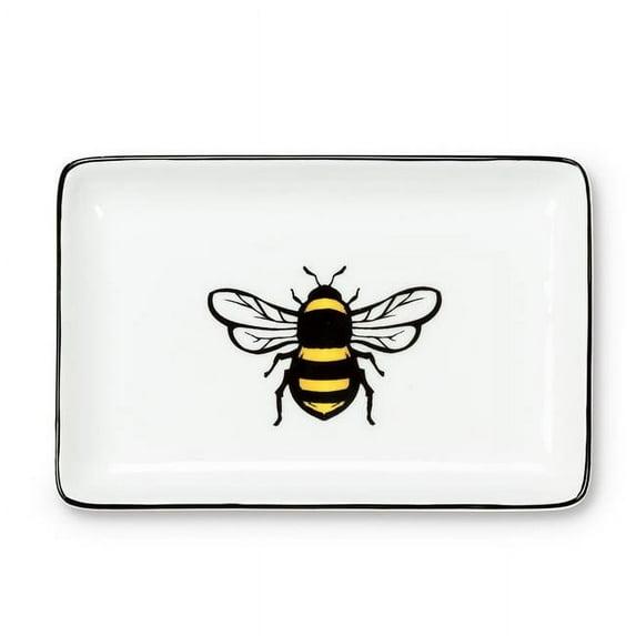 Abbott Collection  4 x 6 in. Stoneware Bee Tray, White & Black