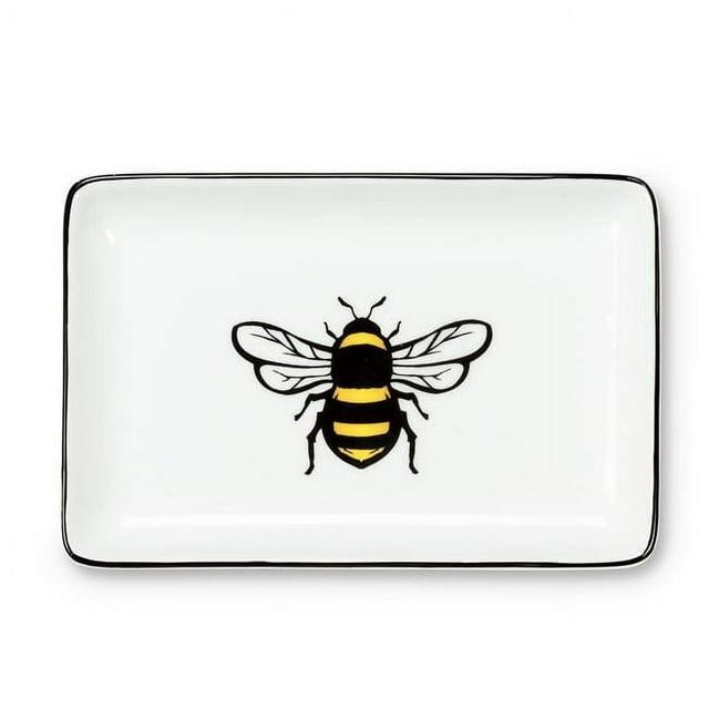Abbott Collection  4 x 6 in. Stoneware Bee Tray, White & Black