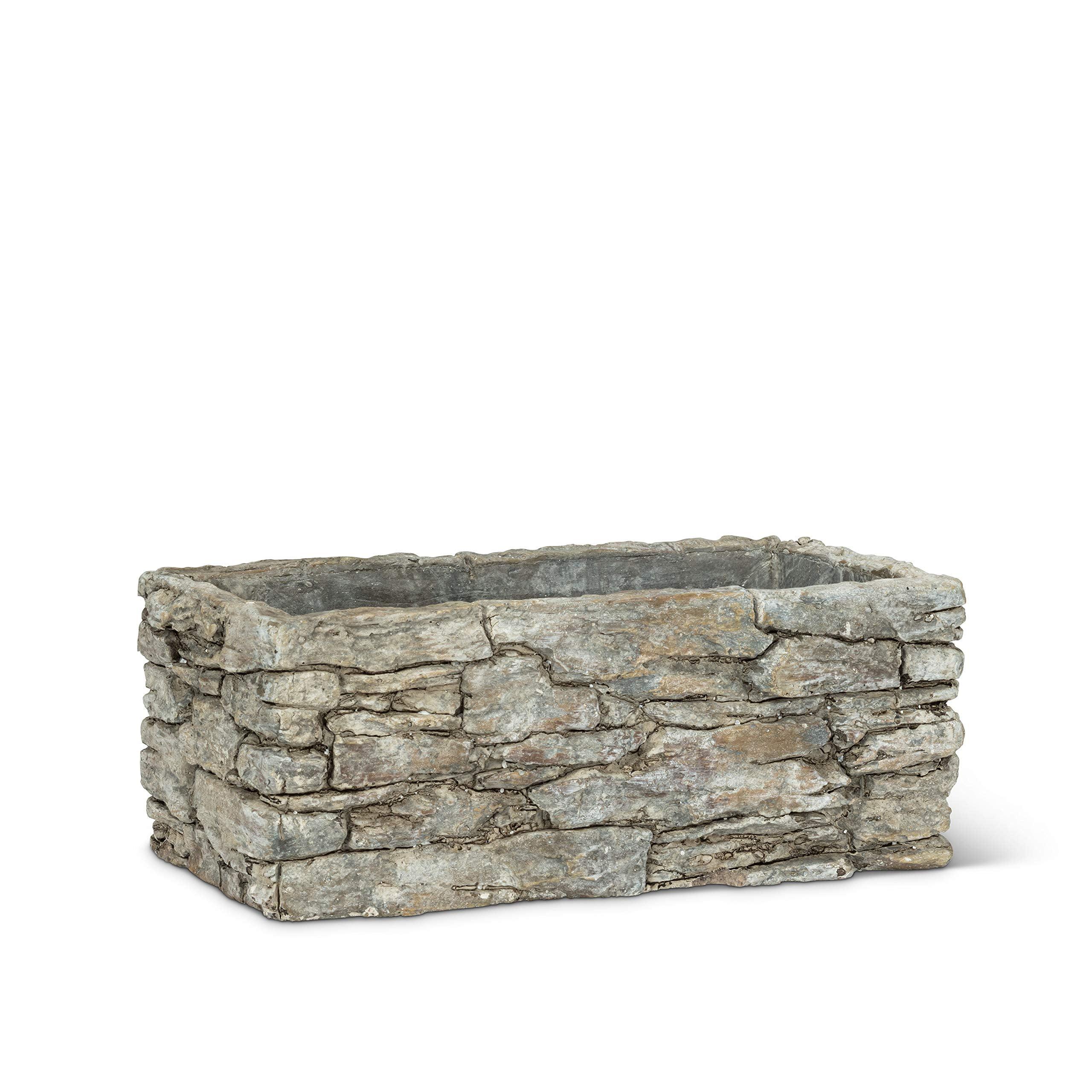 Small Gray Cement Rectangular Stack Stone Planter