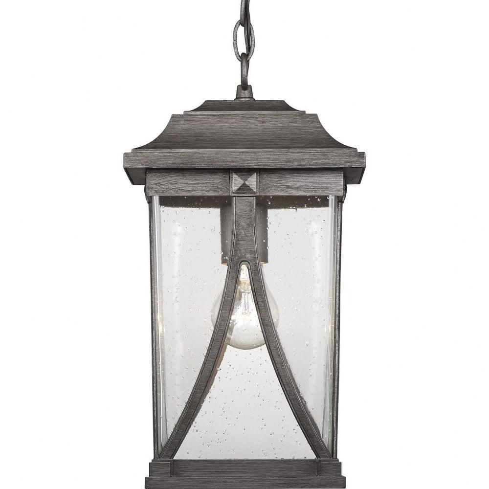 Abbott Antique Pewter Outdoor Hanging Lantern with Seeded Glass