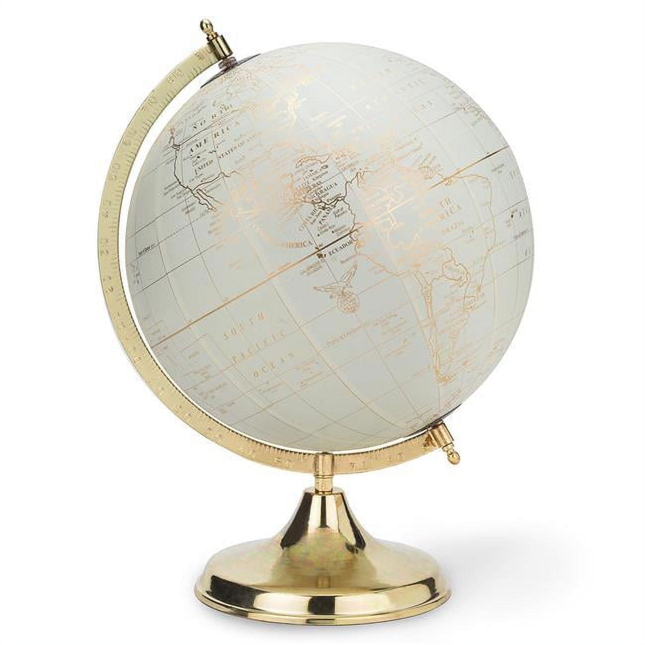 Ivory and Gold Decorative Globe with Brass Stand, 18" Height