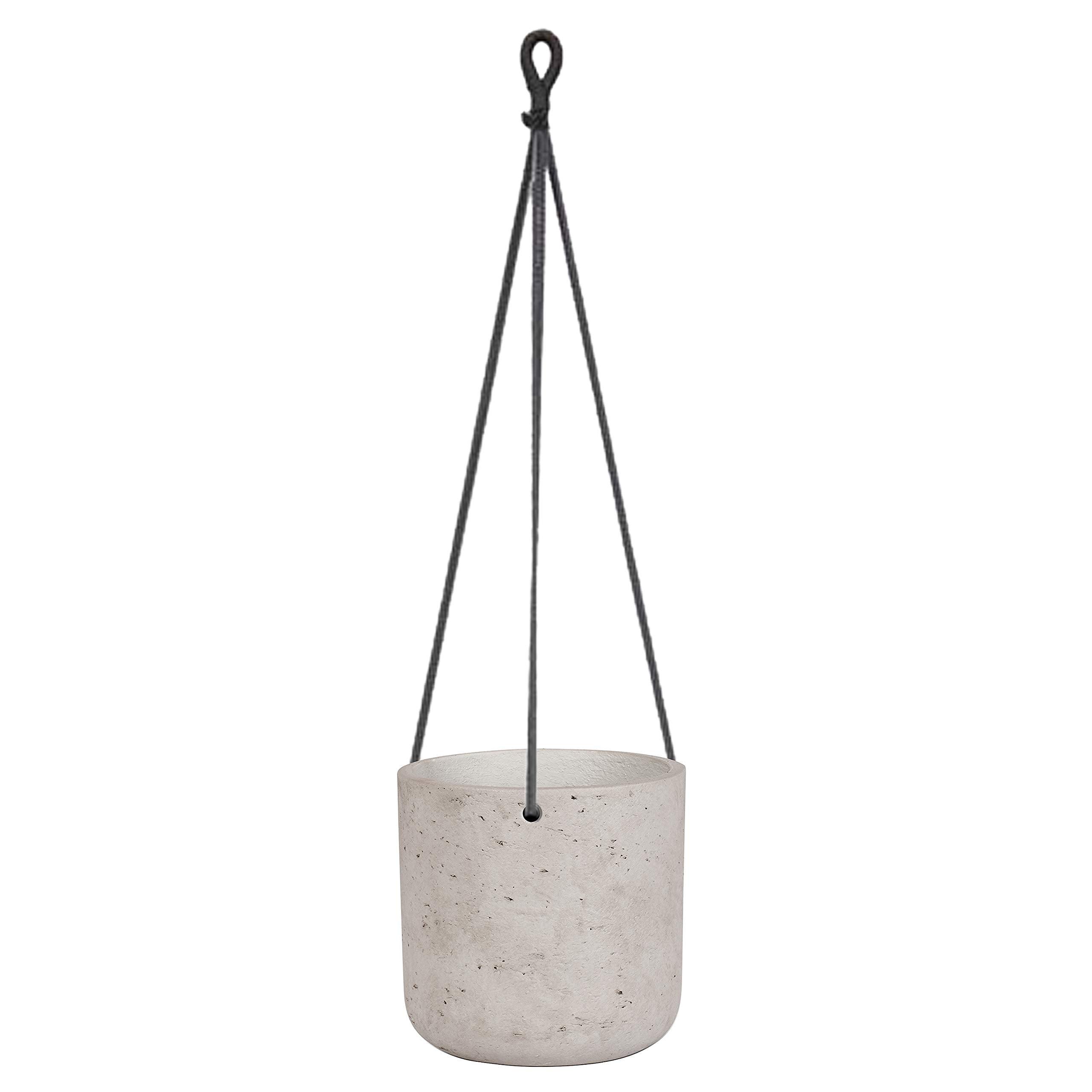 Medium Gray Cement Hanging Planter with Rope