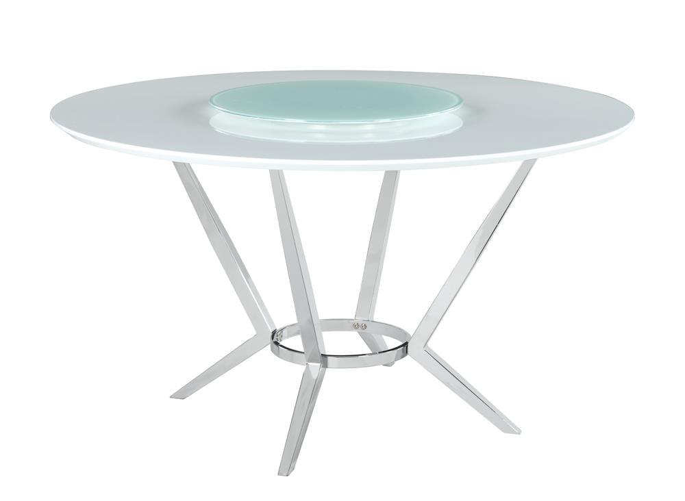 Contemporary Round White Glass Dining Table with Chrome Base