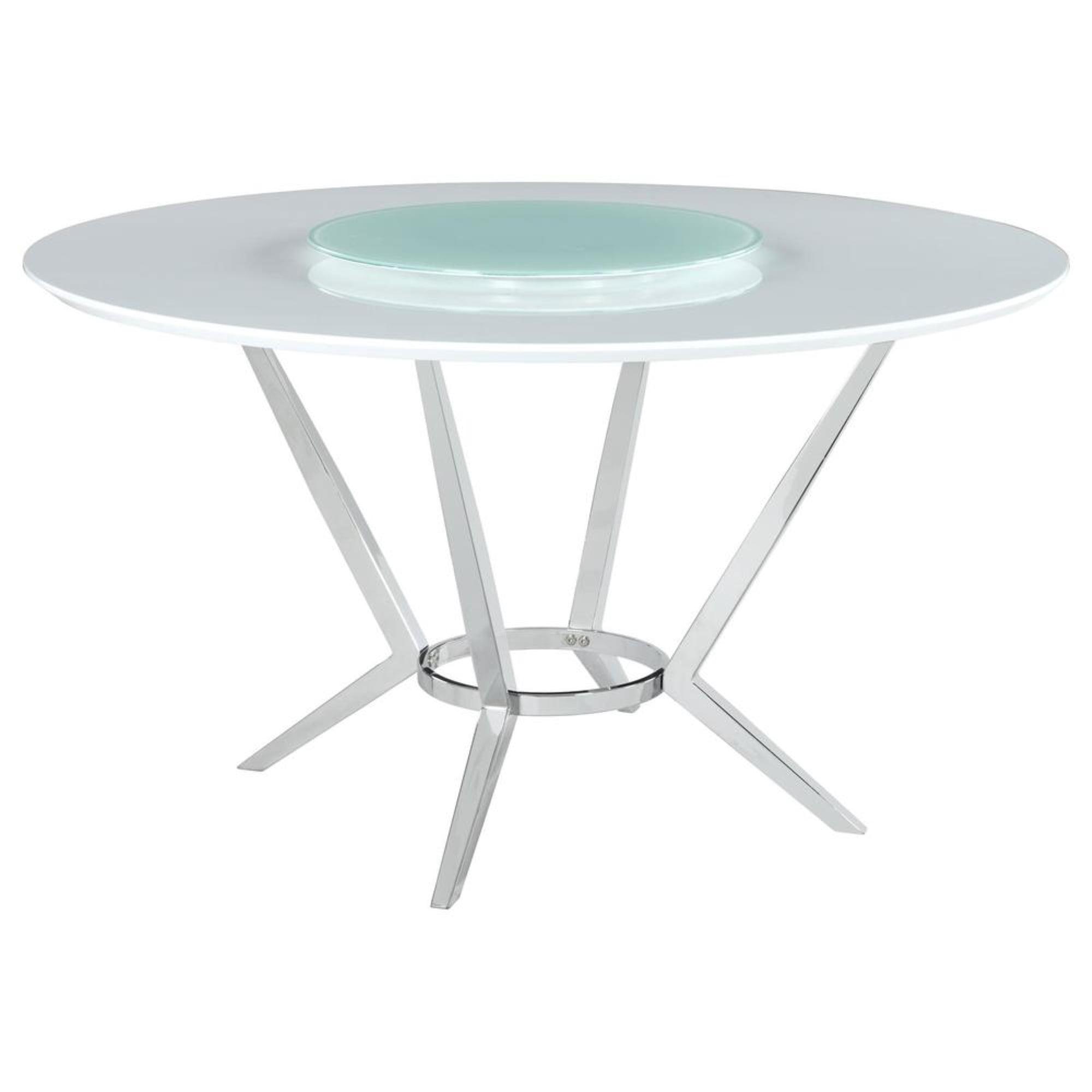 Coaster Contemporary Round Wood Dining Table with Lazy Susan in White