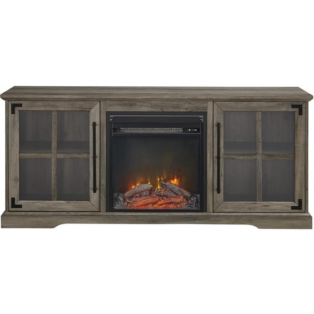 Abigail 60" 2-Door LED Electric Fireplace Insert Console in Gray Wash